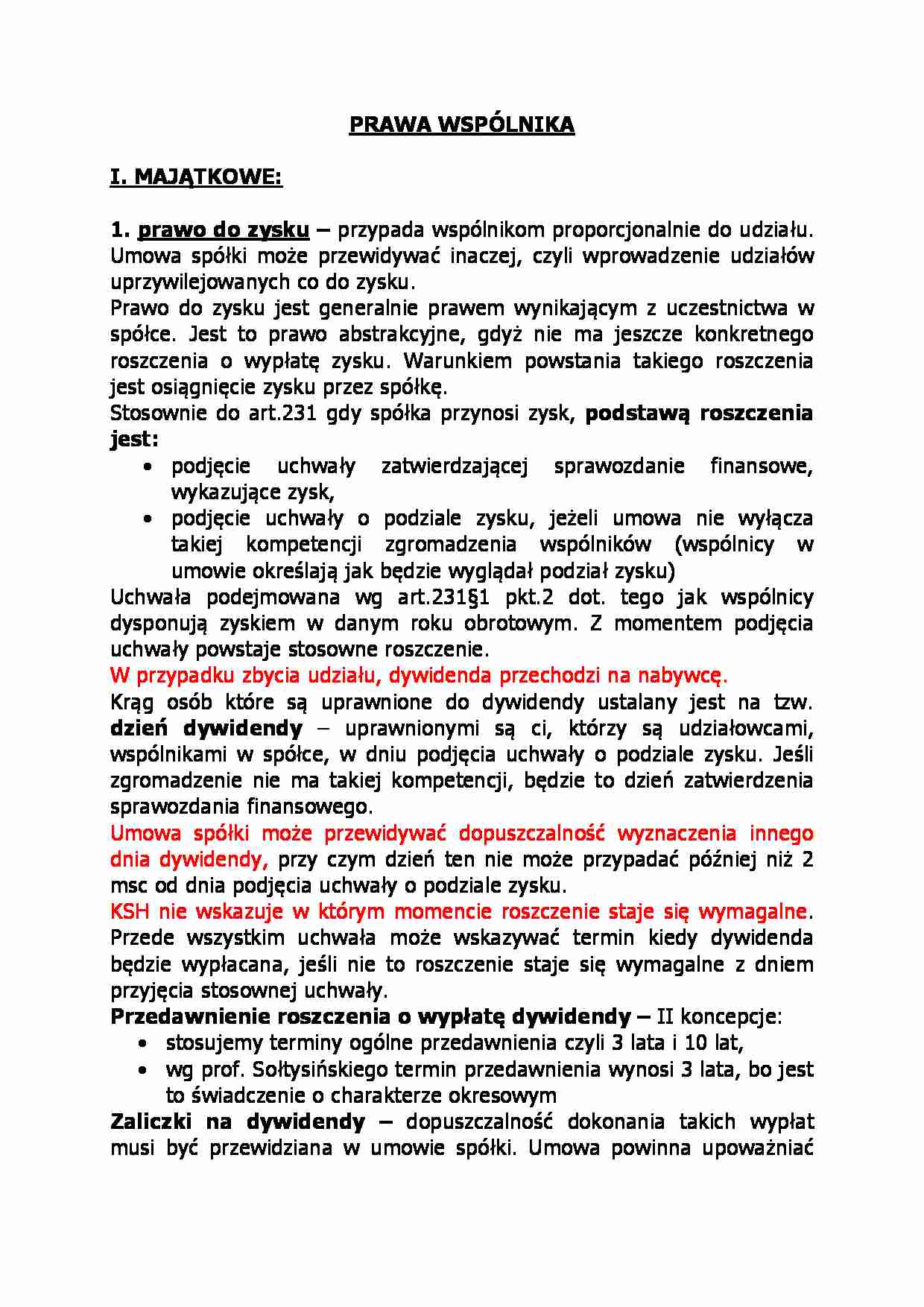 Prawa wspólnika-opracowanie - strona 1