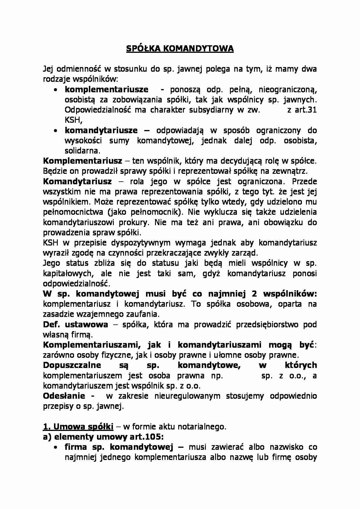 Spółka komandytowa - Odpowiedzialność komplementariusza - strona 1