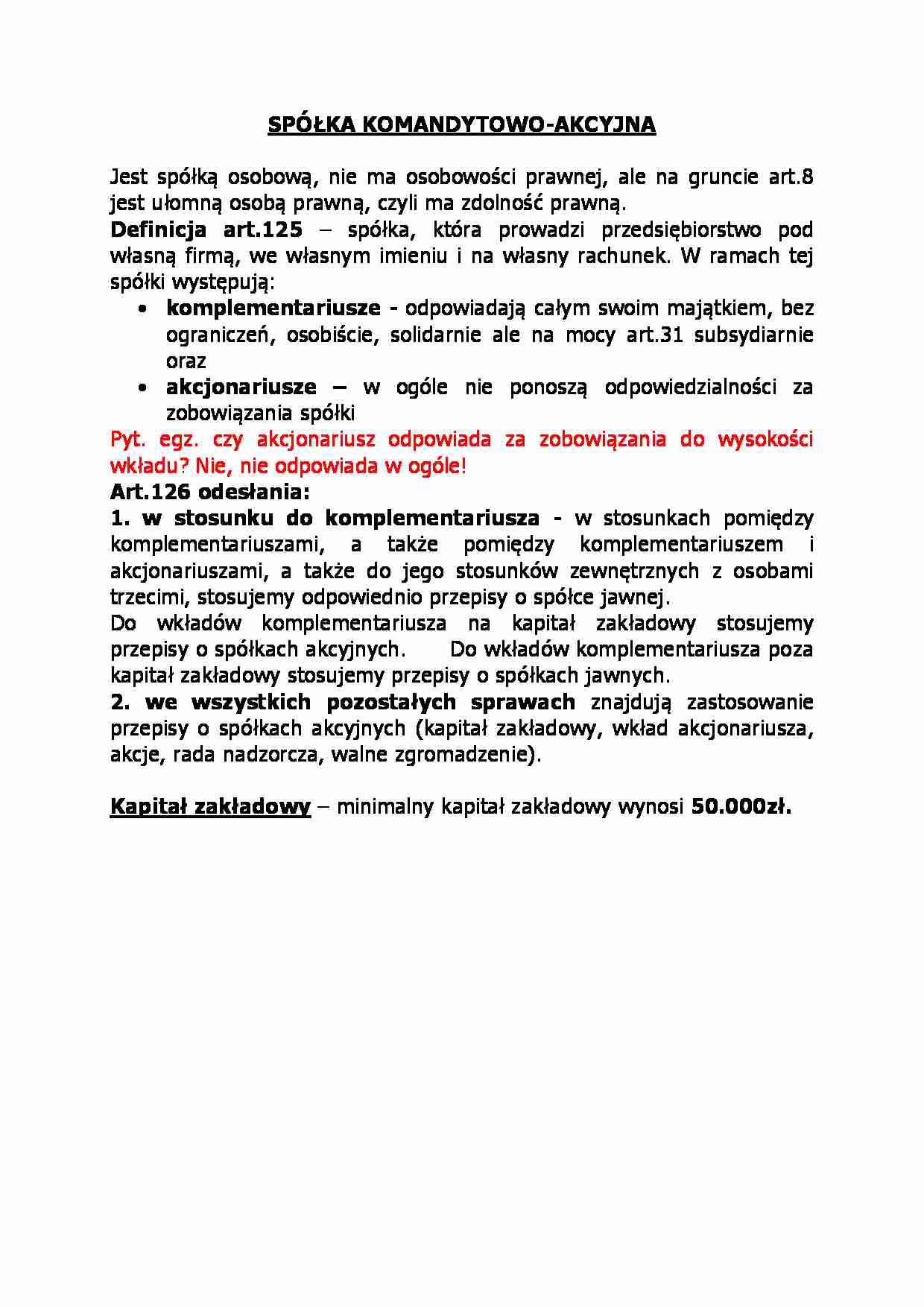 Spółka komandytowo-akcyjna-opracowanie - strona 1