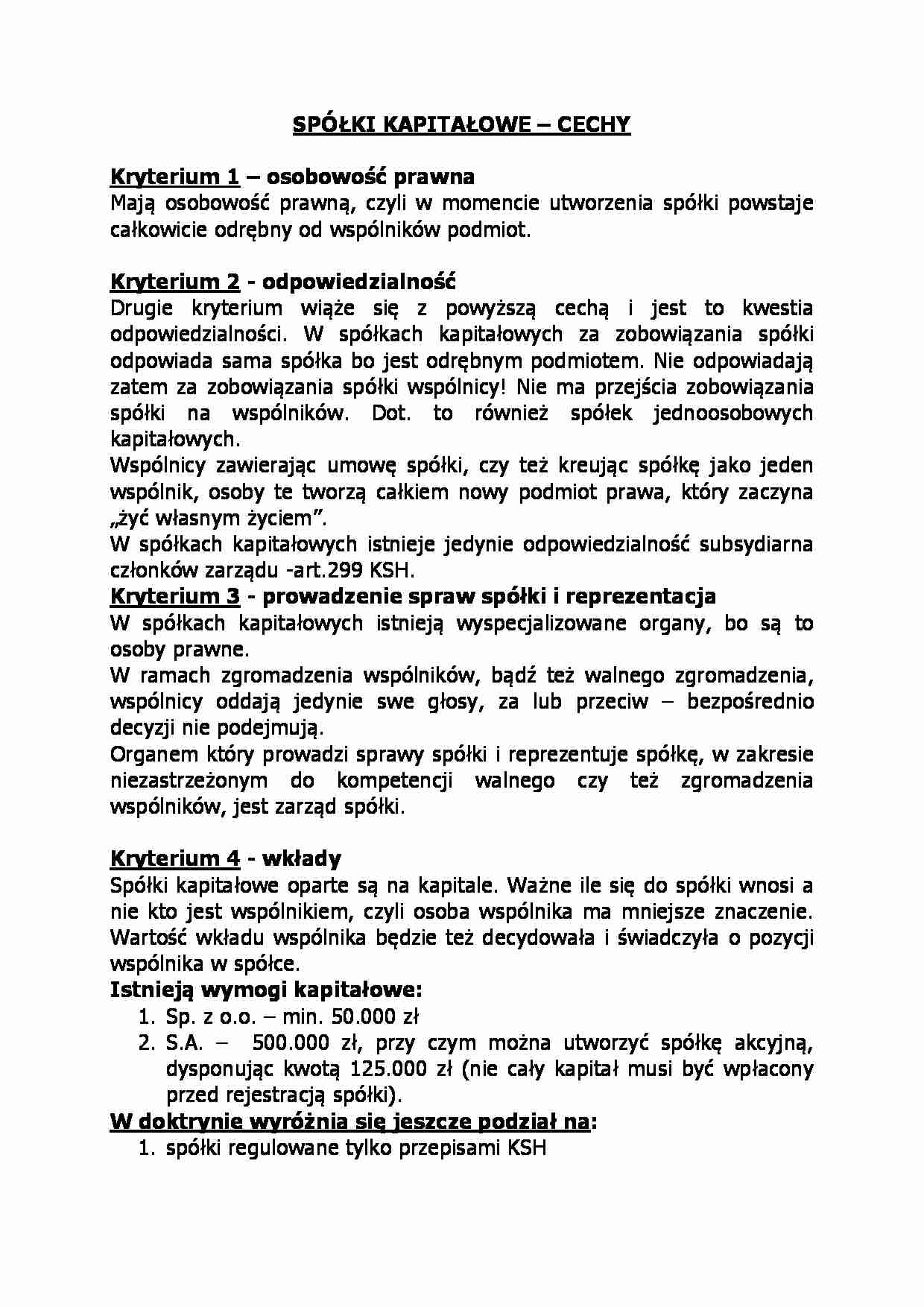 Spółki kapitałowe - osobowość prawna, odpowiedzialność - strona 1