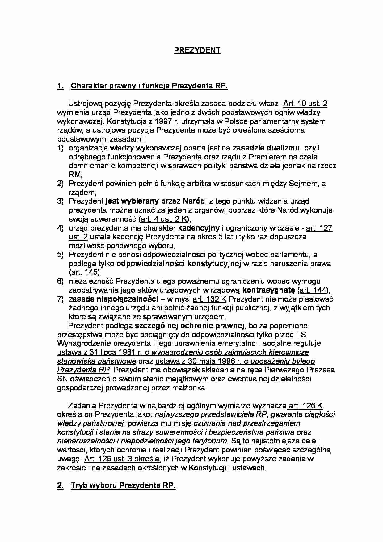 Charakter prawny i funkcje Prezydenta RP-opracowanie - strona 1
