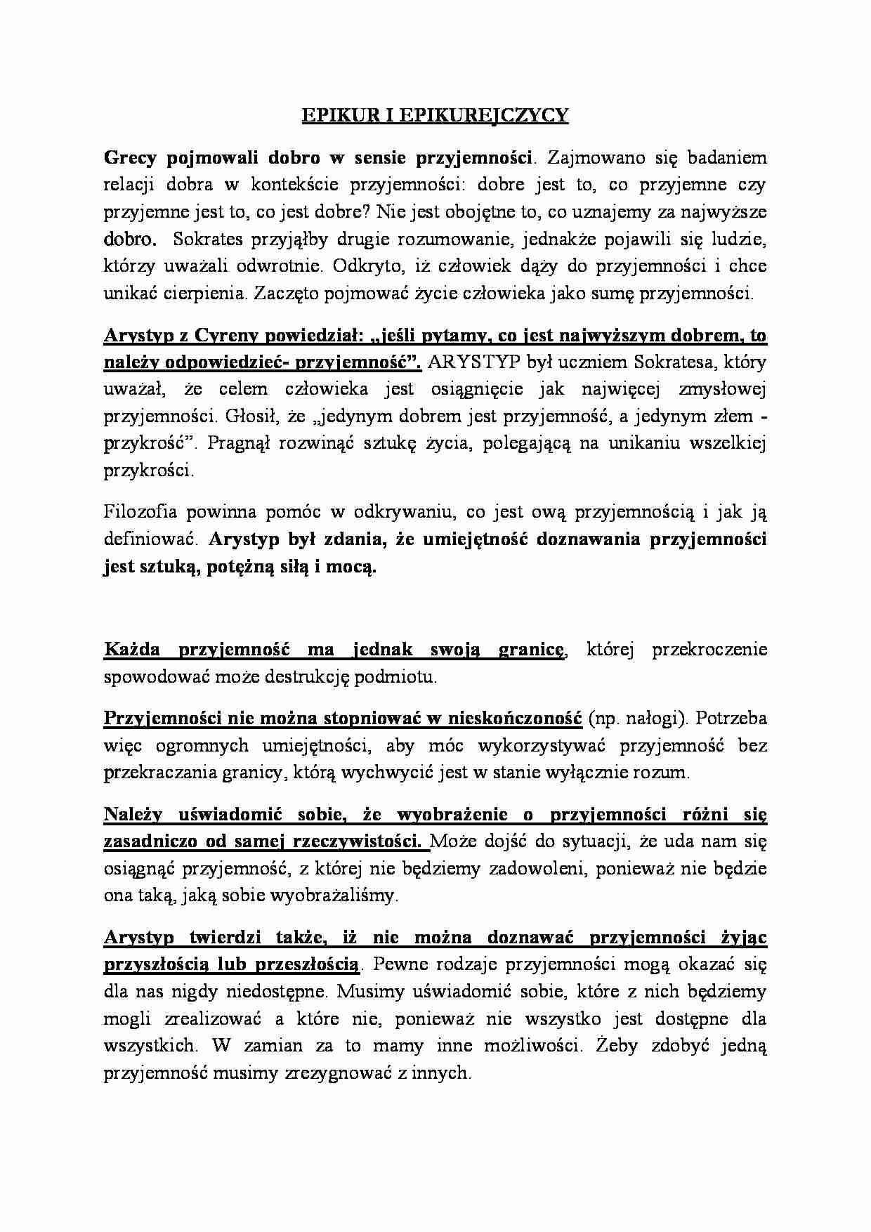 Epikur i epikurejczycy-opracowanie - strona 1