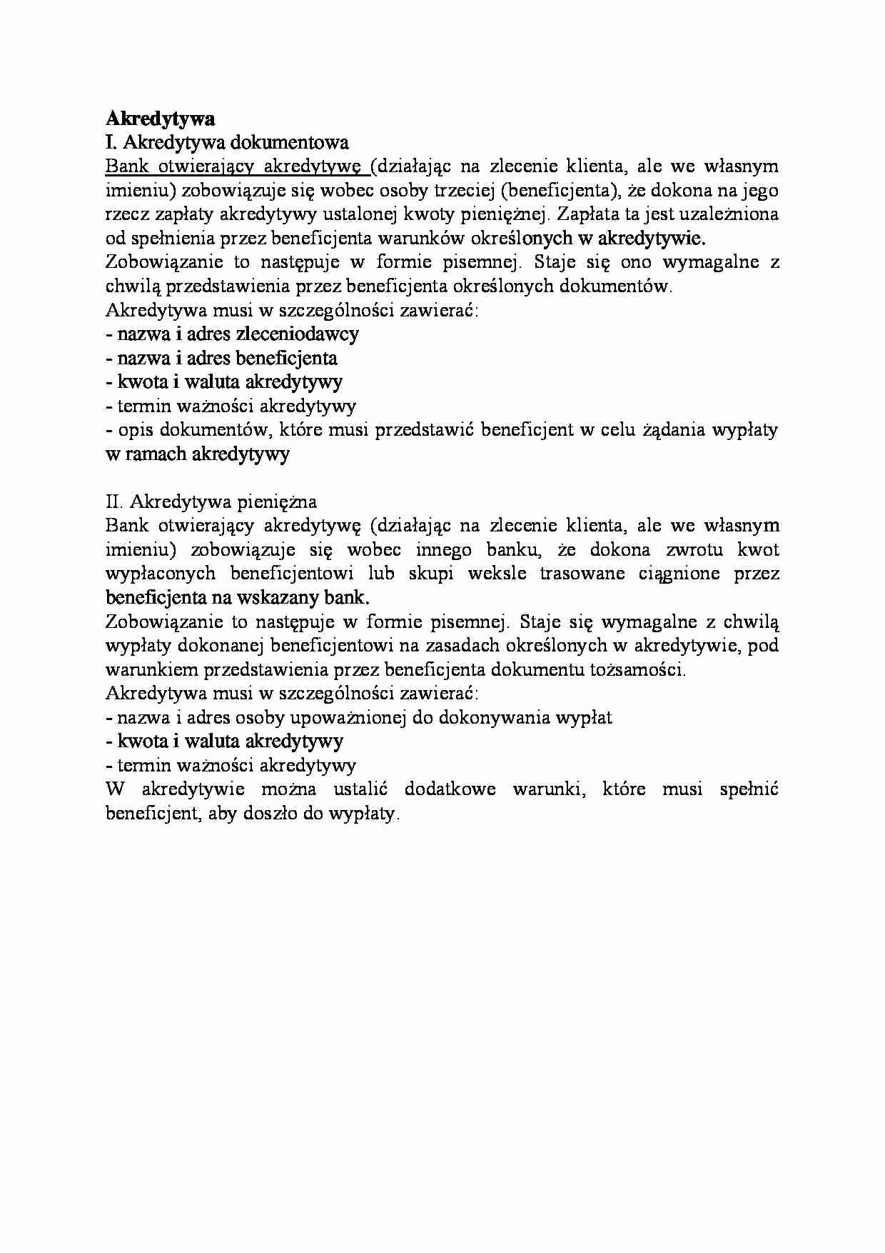 Akredytywa pieniężna - opracowanie - strona 1