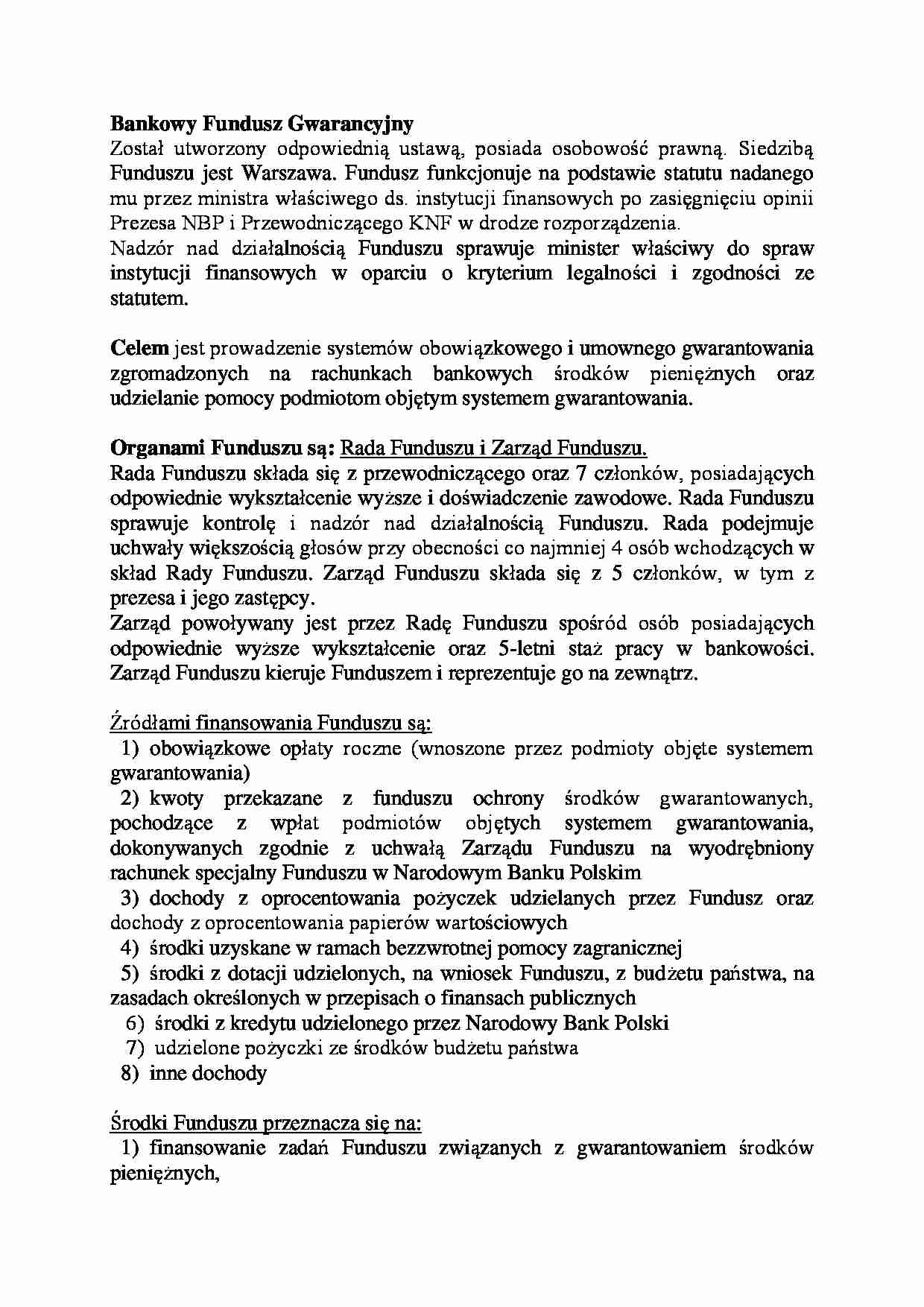 Bankowy Fundusz Gwarancyjny-opracowanie - strona 1