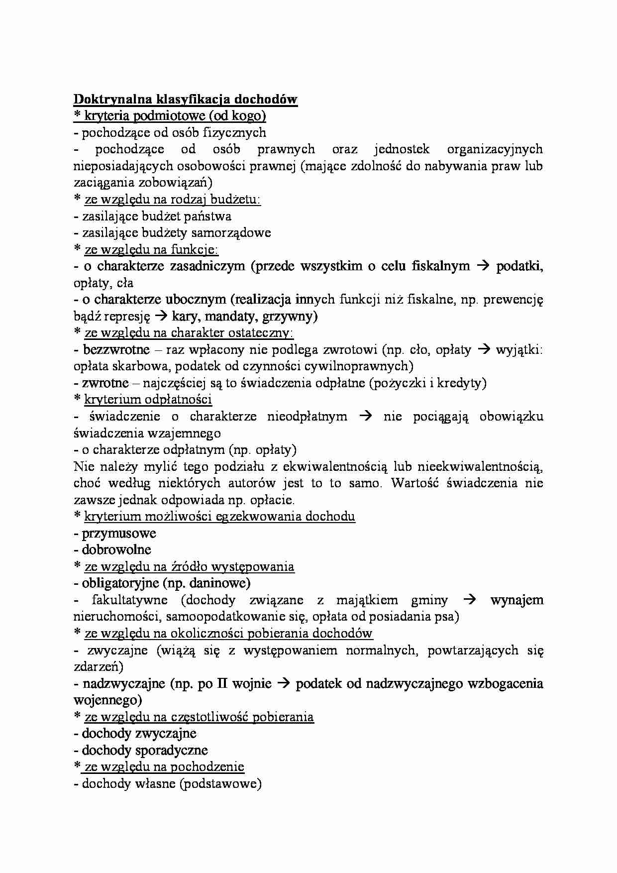 Doktrynalna klasyfikacja dochodów-opracowanie - strona 1