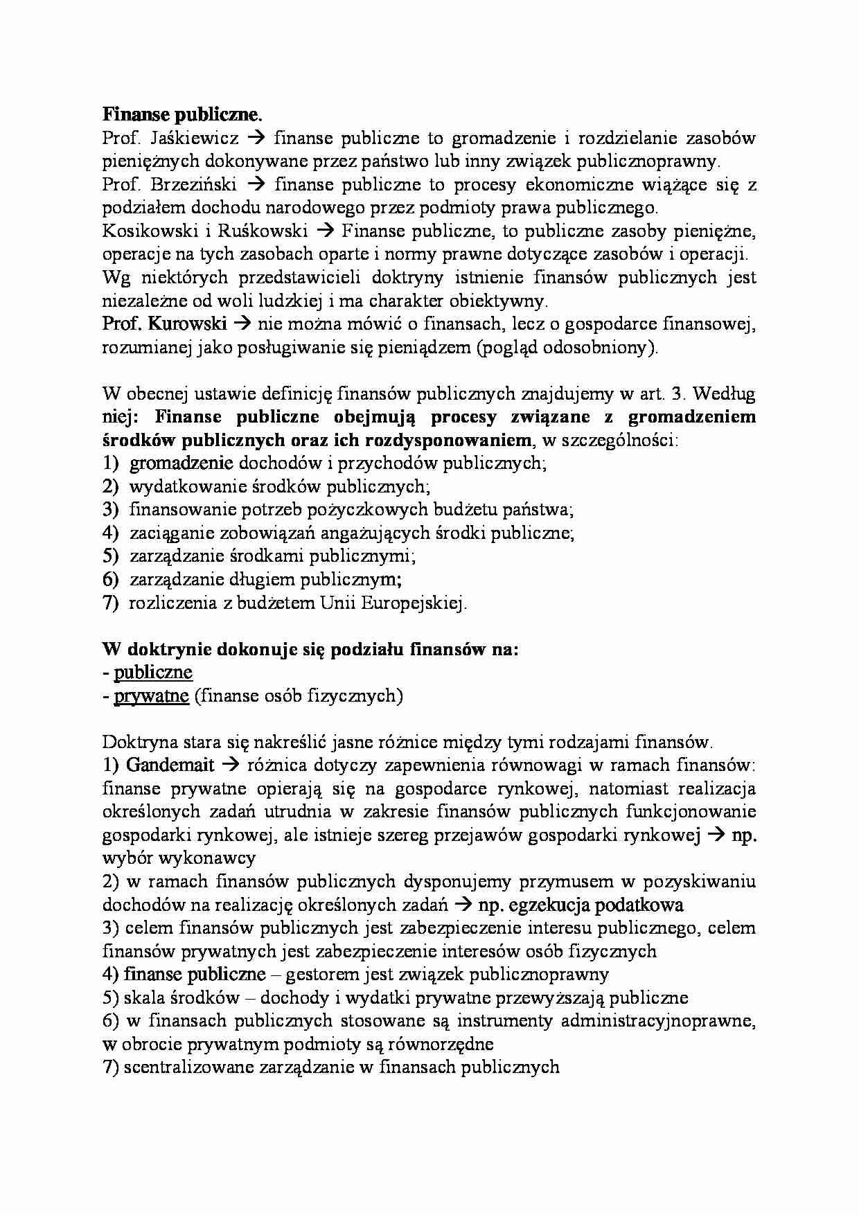 Finanse publiczne-opracowanie - strona 1