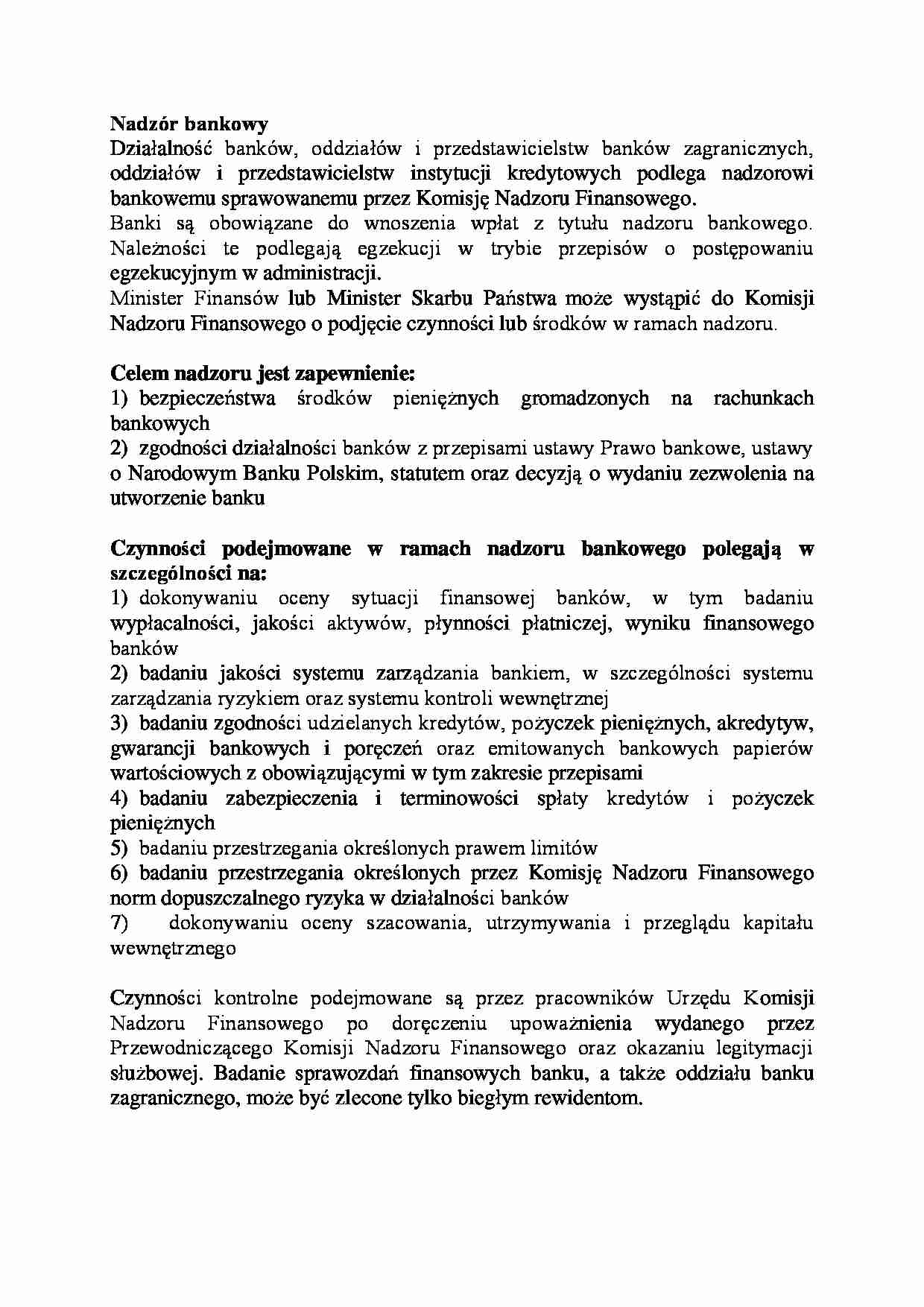 Nadzór bankowy-opracowanie - strona 1