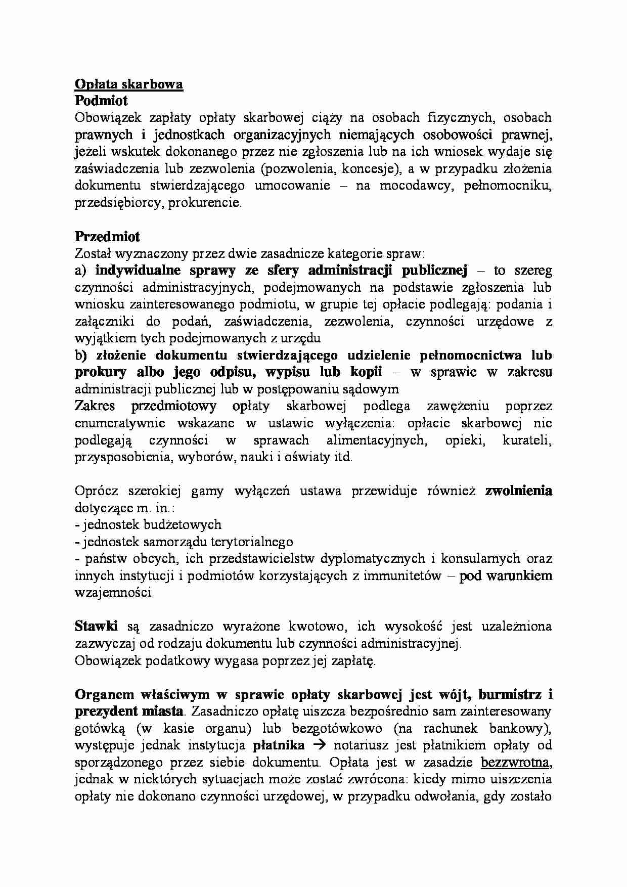 Opłata skarbowa-opracowanie - strona 1