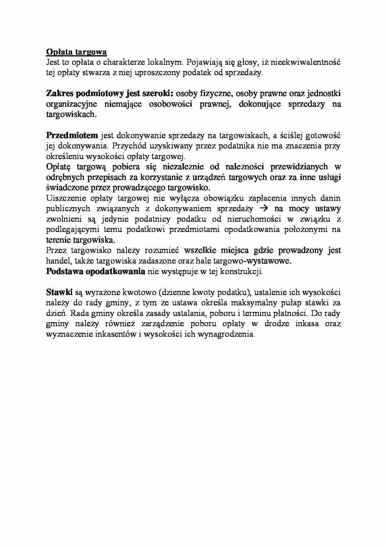 Opłata targowa-opracowanie - strona 1