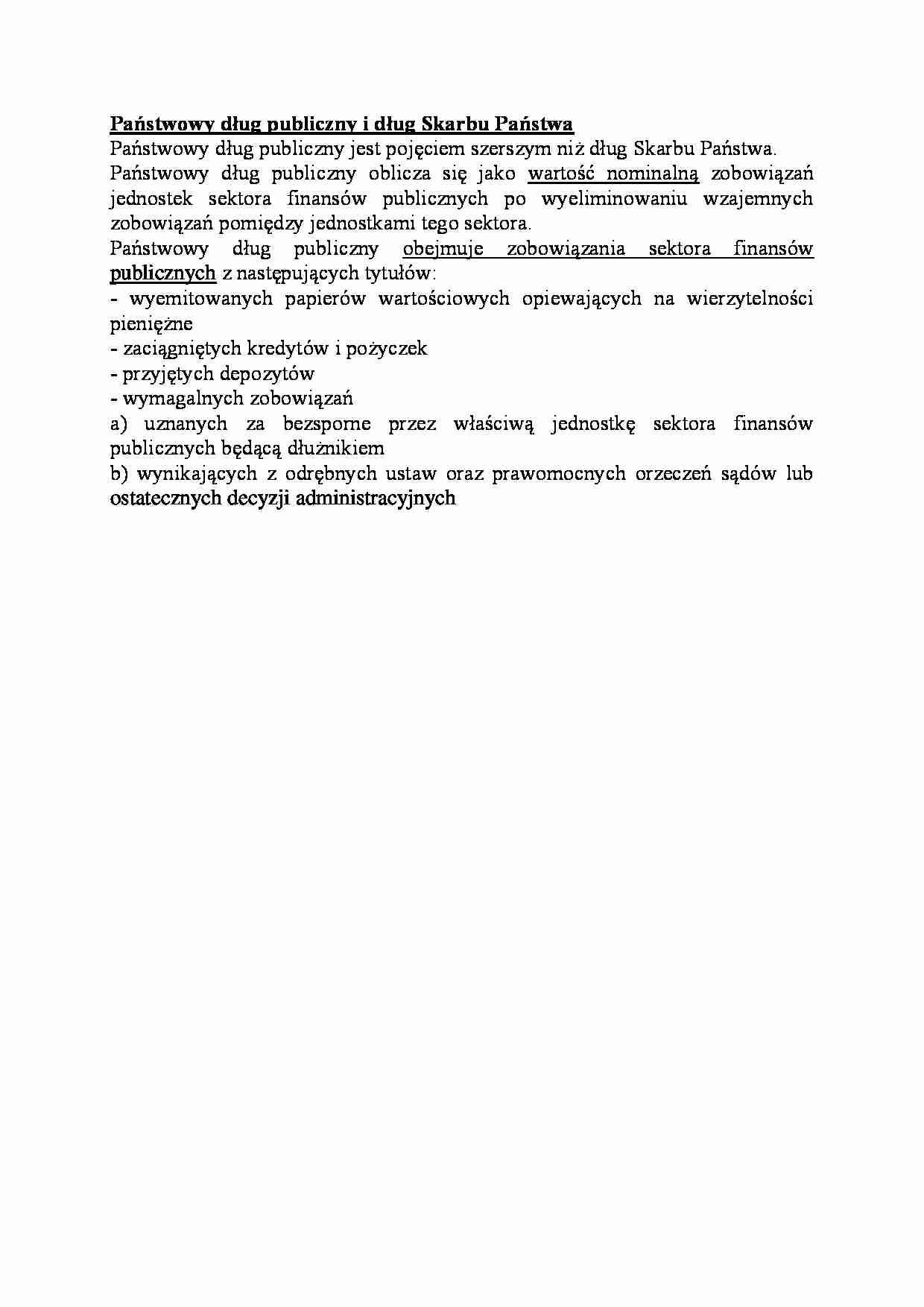 Państwowy dług publiczny i dług Skarbu Państwa-opracowanie - strona 1