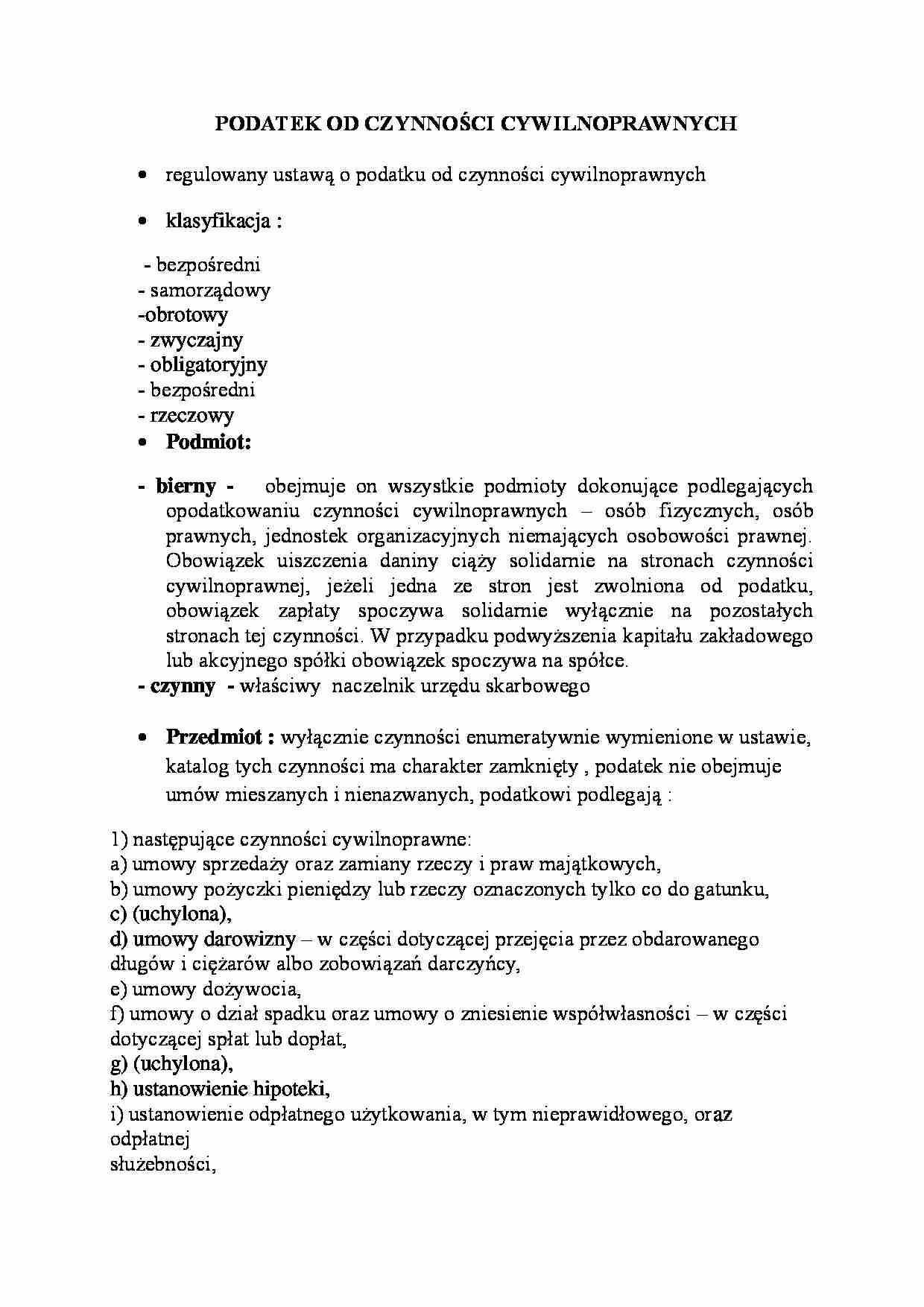 Podatek od czynności cywilnoprawnych-opracowanie - strona 1