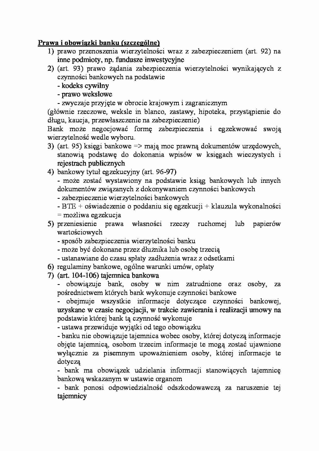 Prawa i obowiązki banku-opracowanie - strona 1