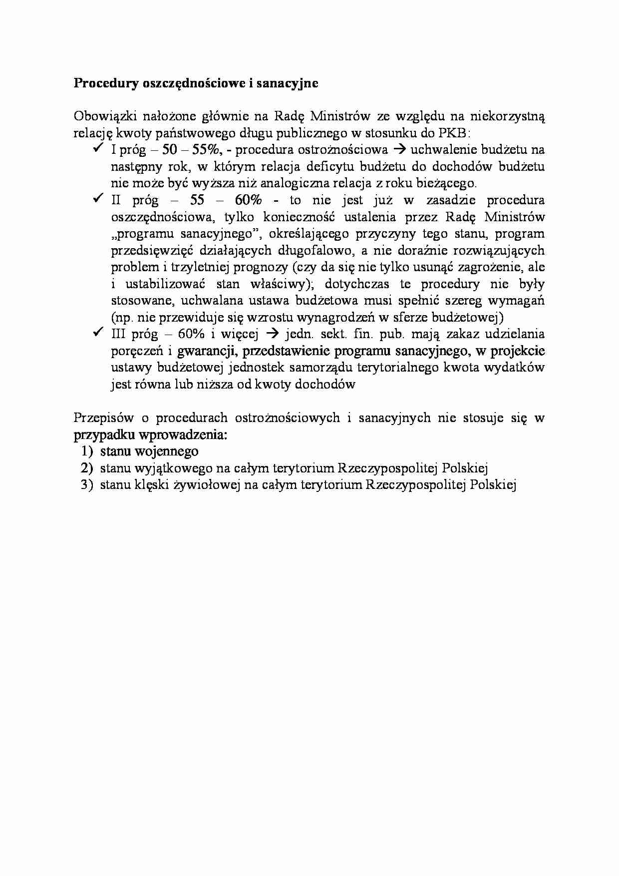 Procedury oszczędnościowe i sanacyjne-opracowanie - strona 1