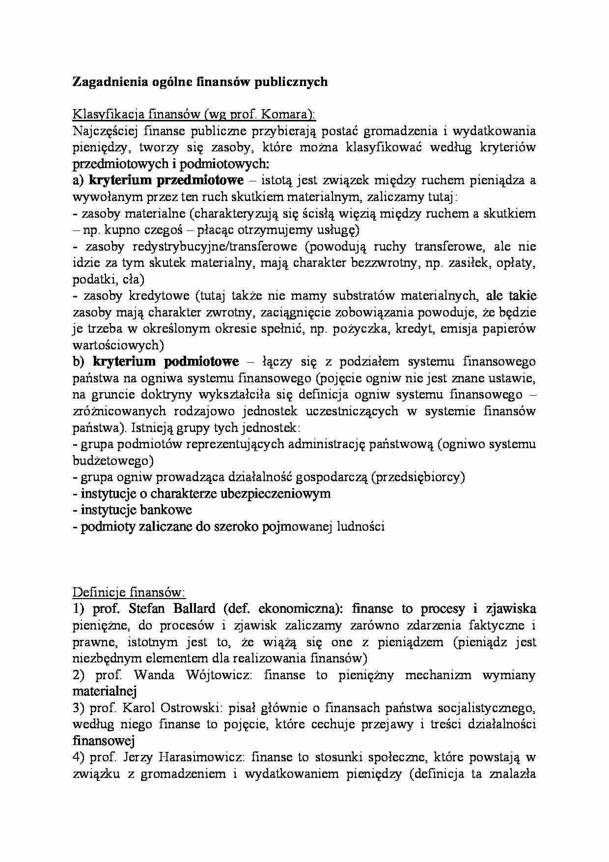 Zagadnienia ogólne finansów publicznych-opracowanie - strona 1