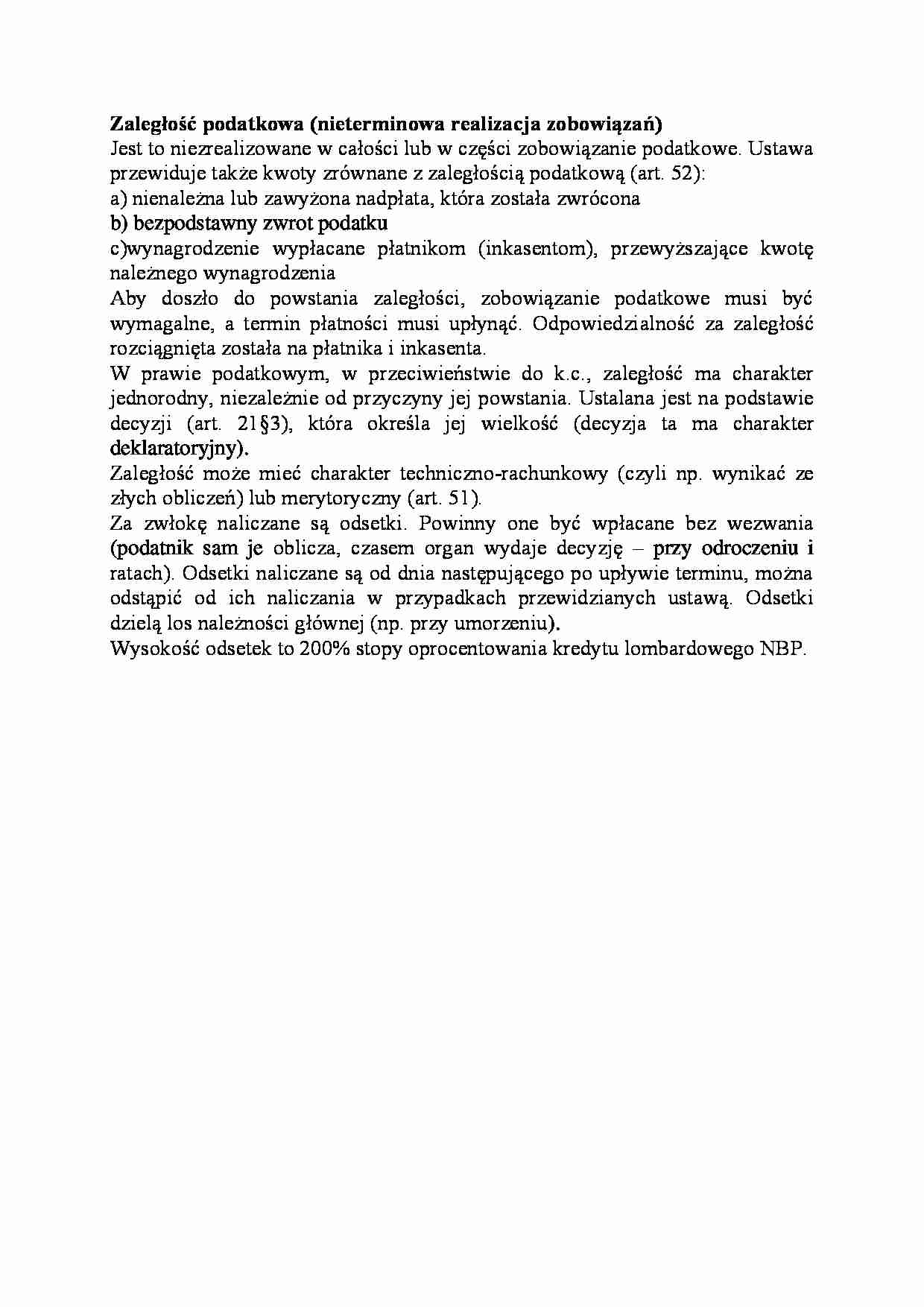 Zaległość podatkowa-opracowanie - strona 1