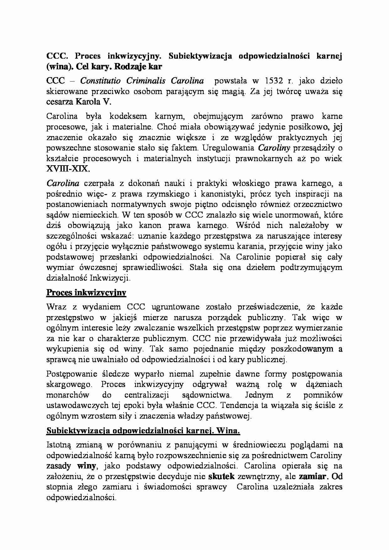 Constitutio Criminalis Carolina, proces inkwizycyjny-opracowanie - strona 1