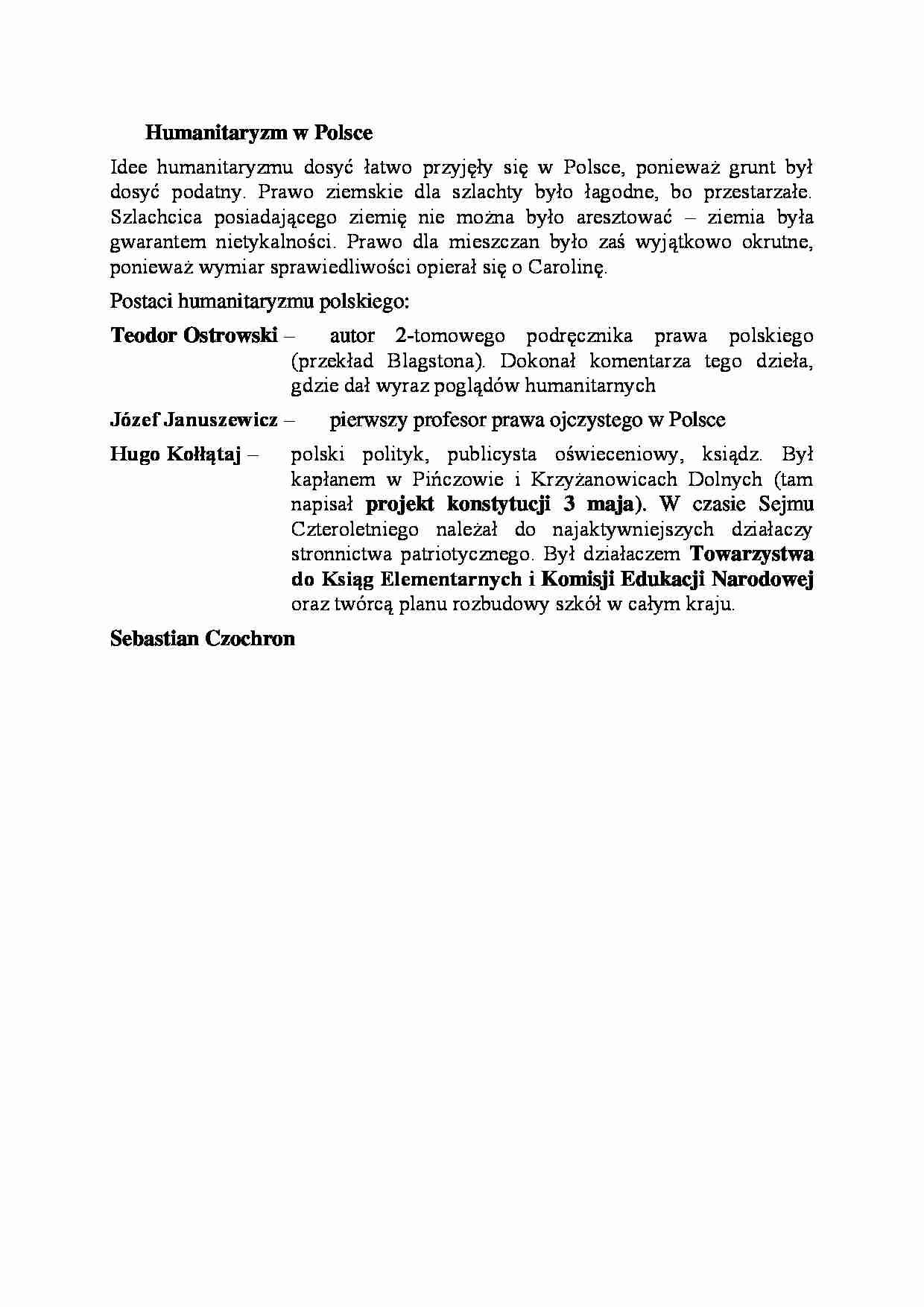 Humanitaryzm w Polsce-opracowanie - strona 1