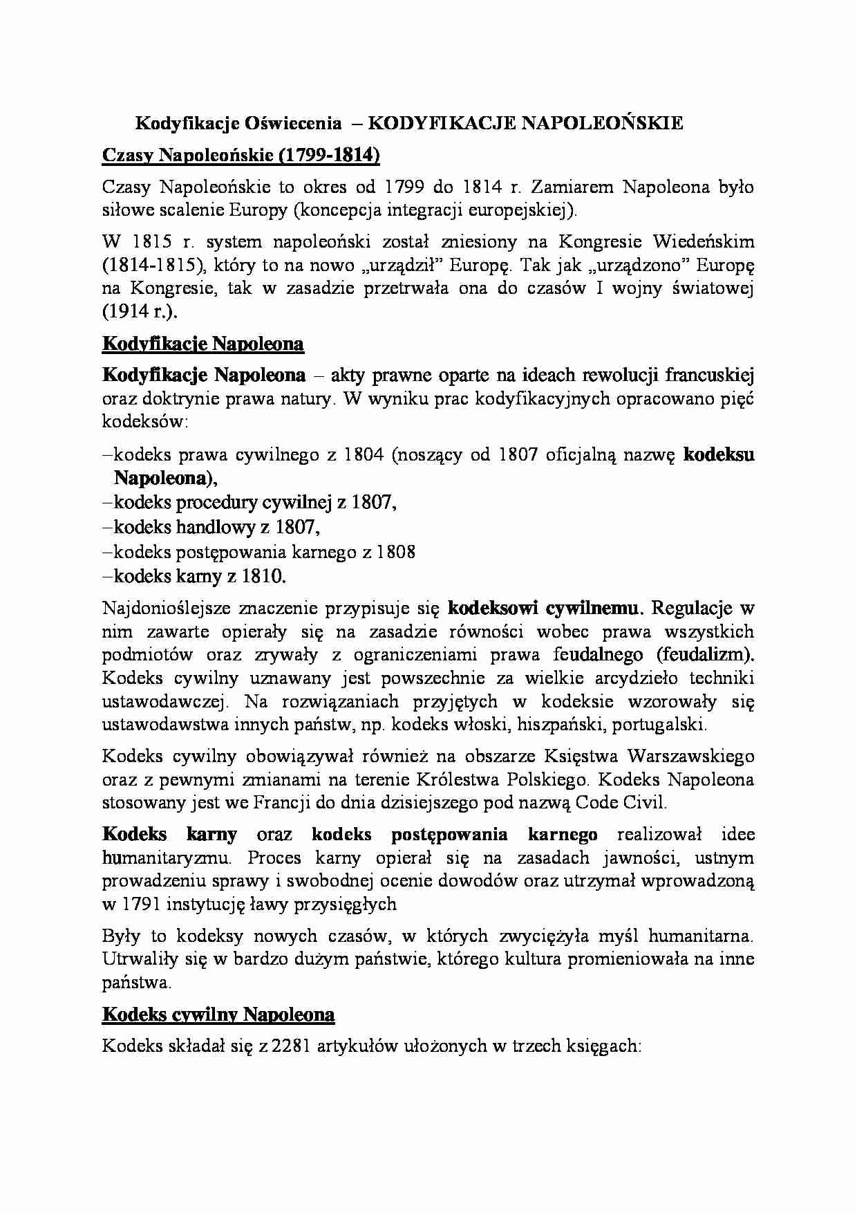 Kodyfikacje Oświecenia-opracowanie - strona 1