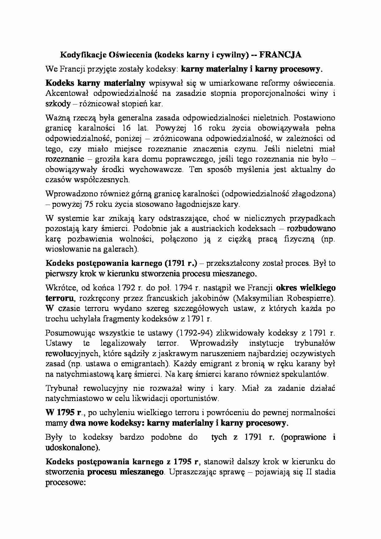 Kodyfikacje Oświecenia-Francja-opracowanie - strona 1