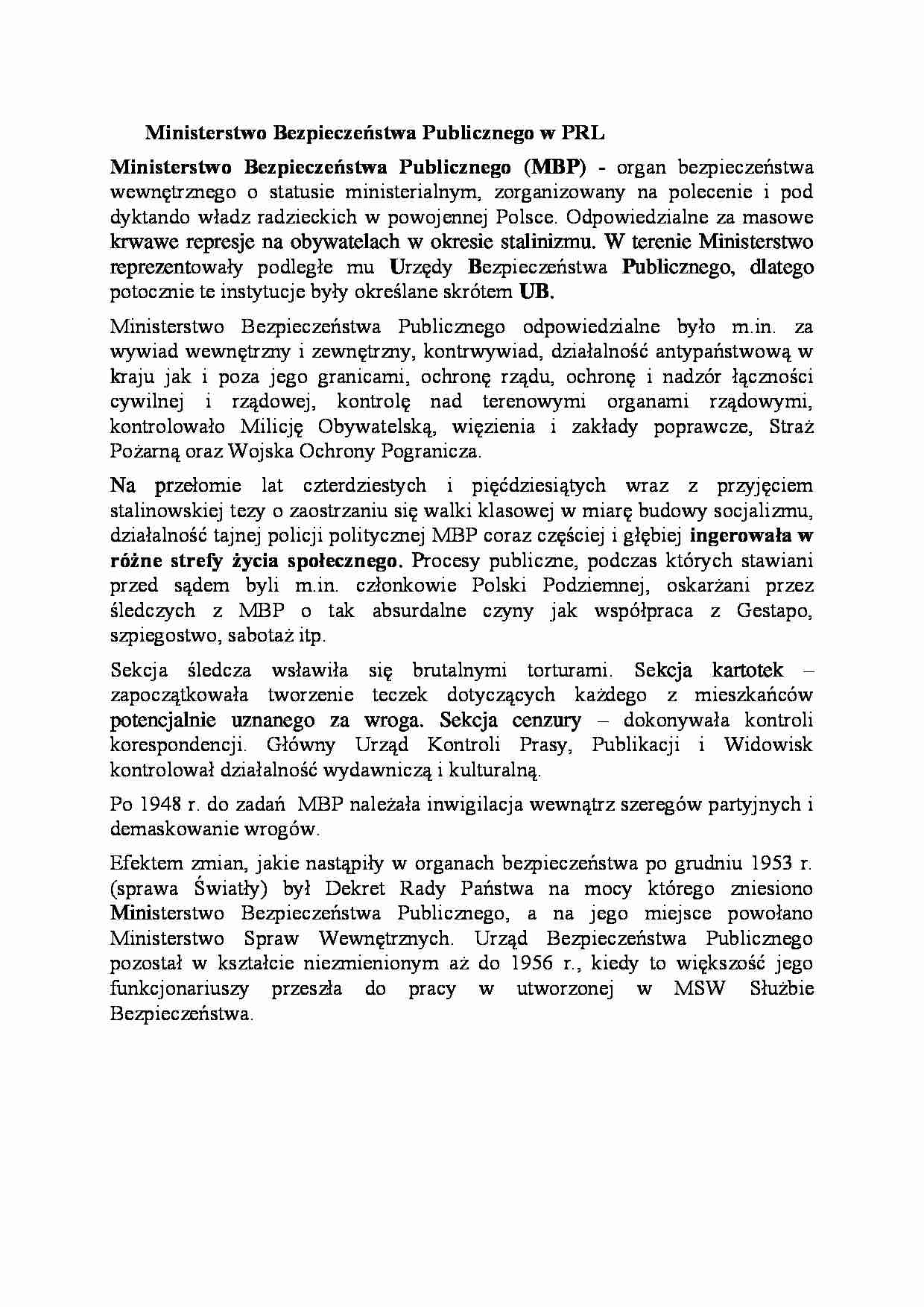 Ministerstwo Bezpieczeństwa Publicznego w PRL-opracowanie - strona 1