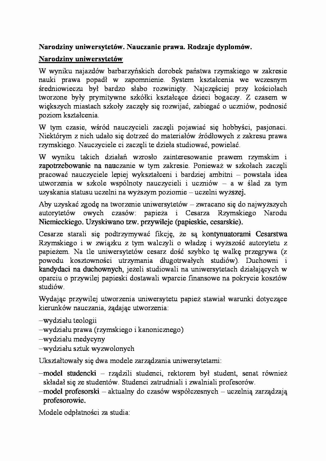 Narodziny uniwersytetów-opracowanie - strona 1
