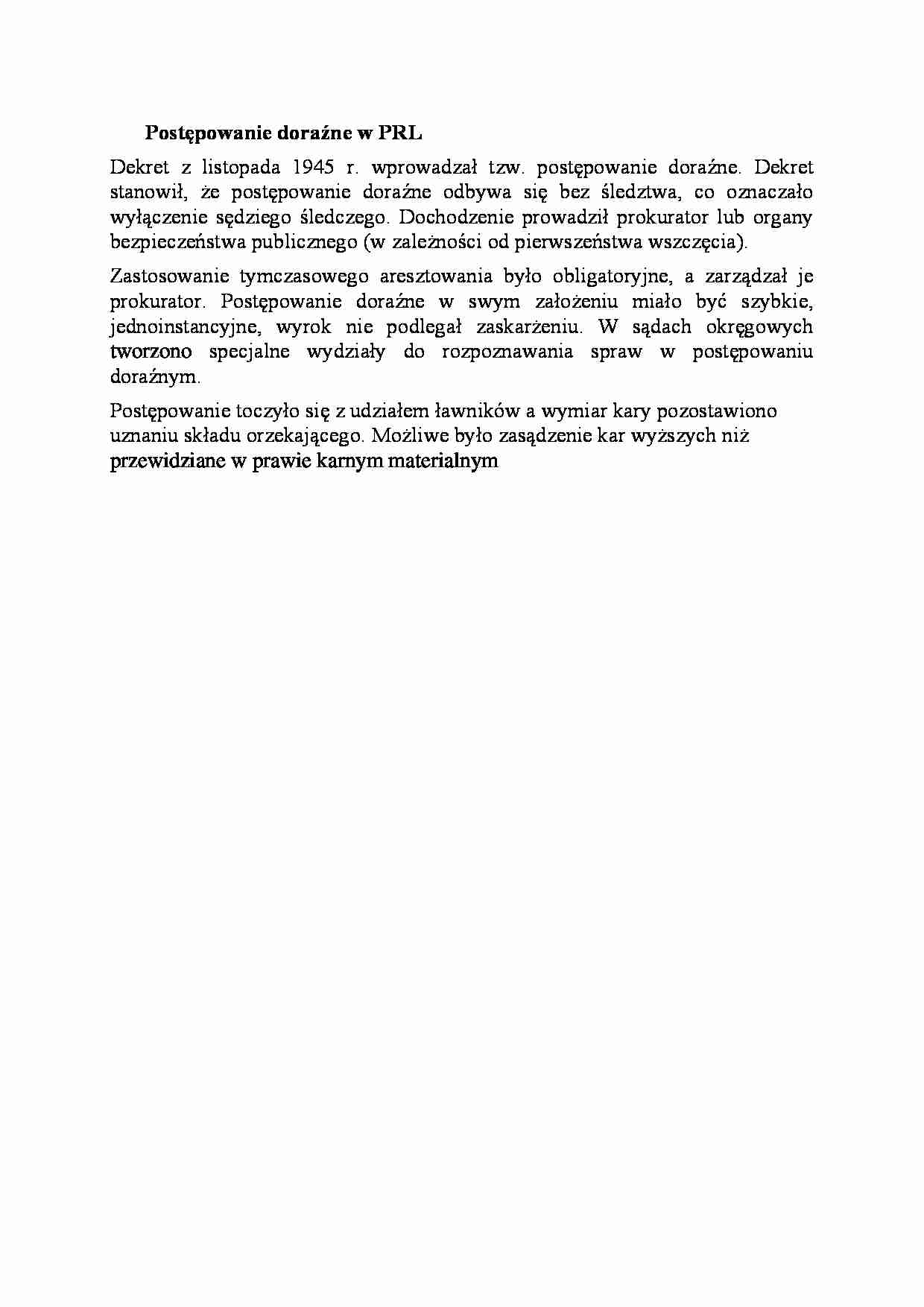 Postępowanie doraźne w PRL-opracowanie - strona 1