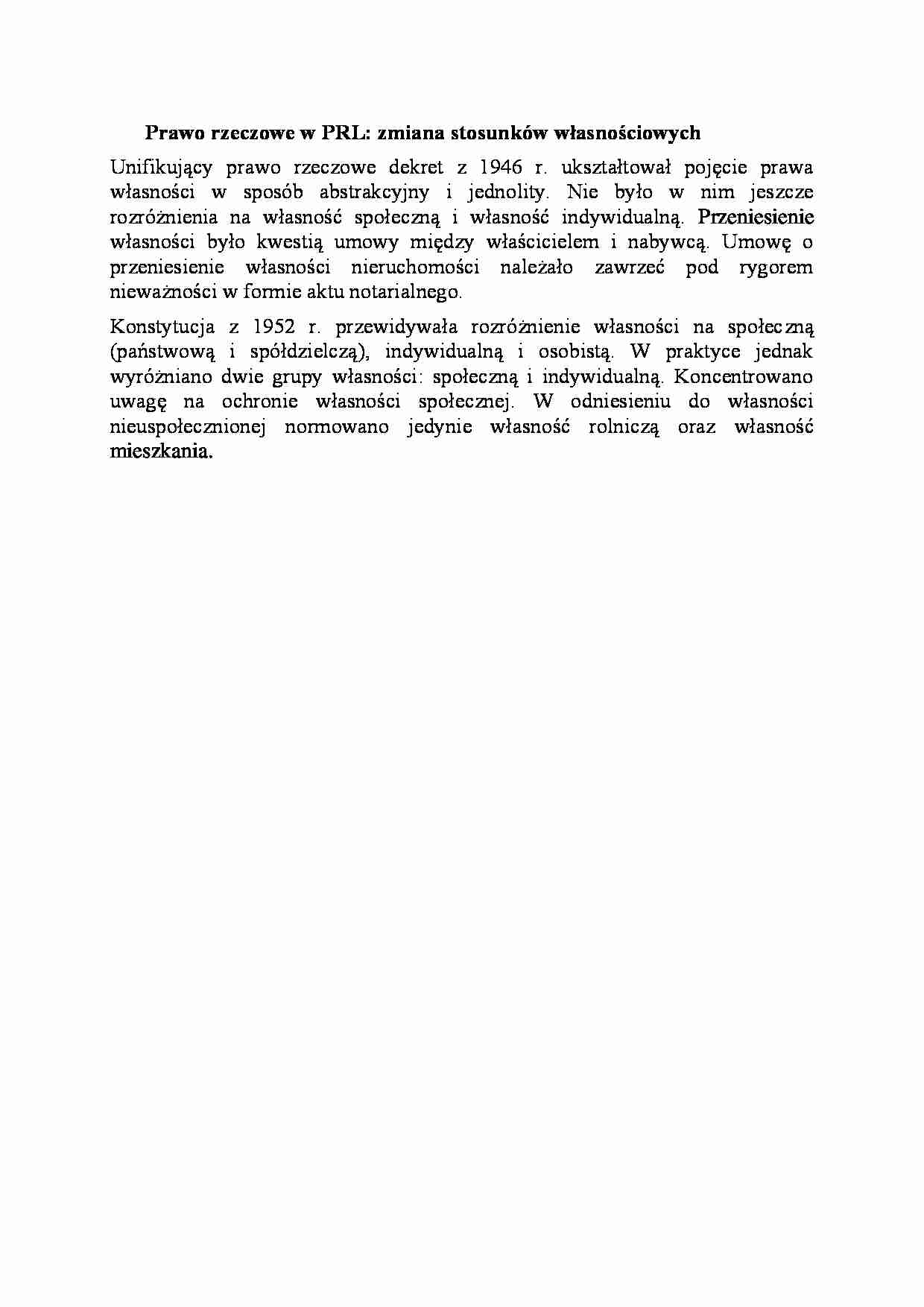 Prawo rzeczowe w PRL-opracowanie - strona 1