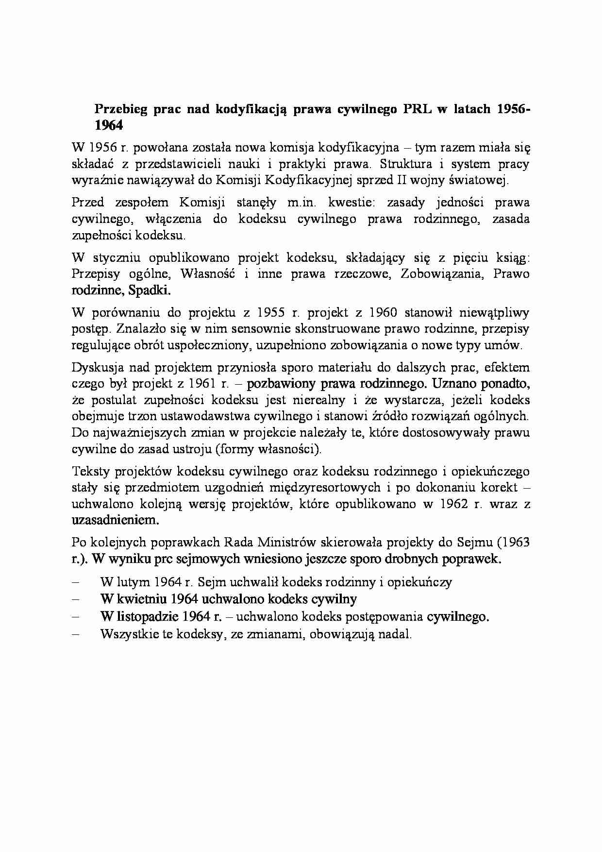 Przebieg prac nad kodyfikacją prawa cywilnego PRL w latach 1956-1964-opracowanie - strona 1