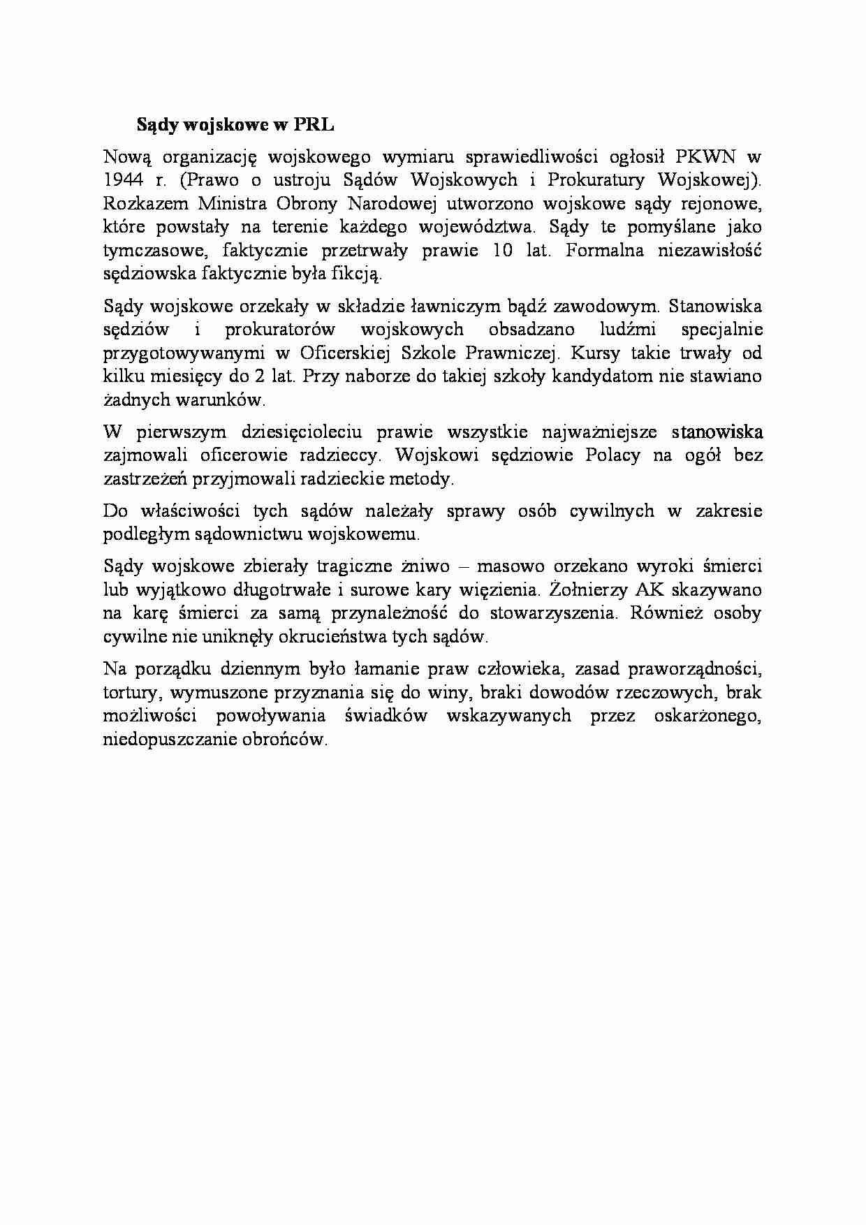 Sądy wojskowe w PRL-opracowanie - strona 1