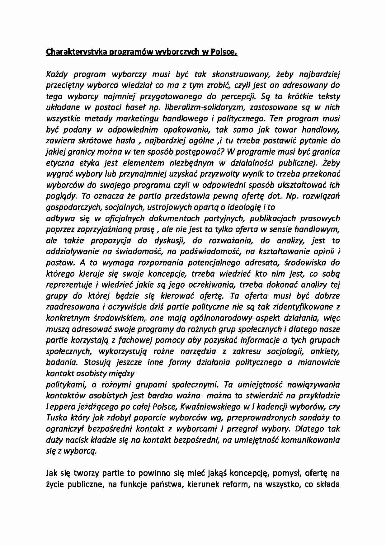 Charakterystyka programów wyborczych w Polsce-opracowanie - strona 1
