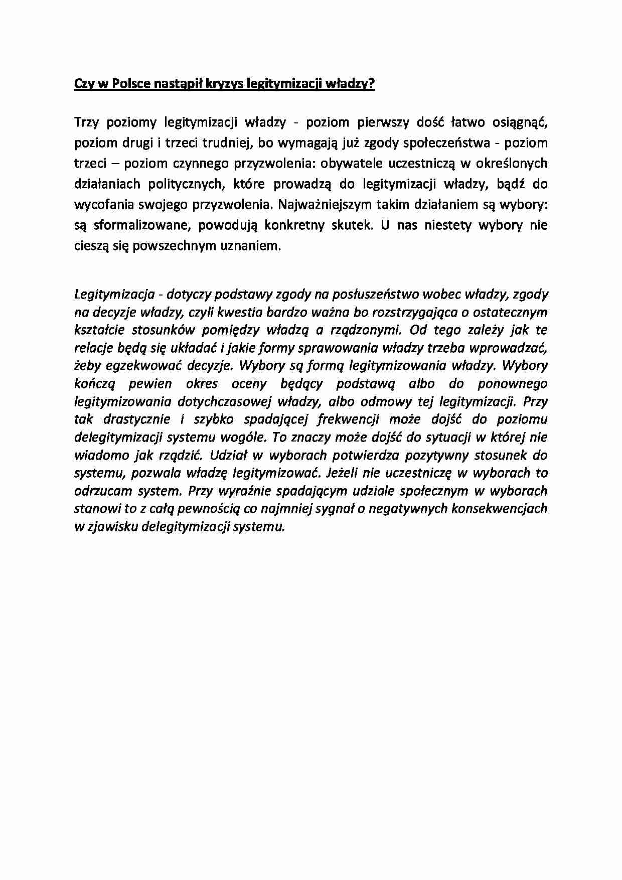 Czy w Polsce nastąpił kryzys legitymizacji władzy-opracowanie - strona 1