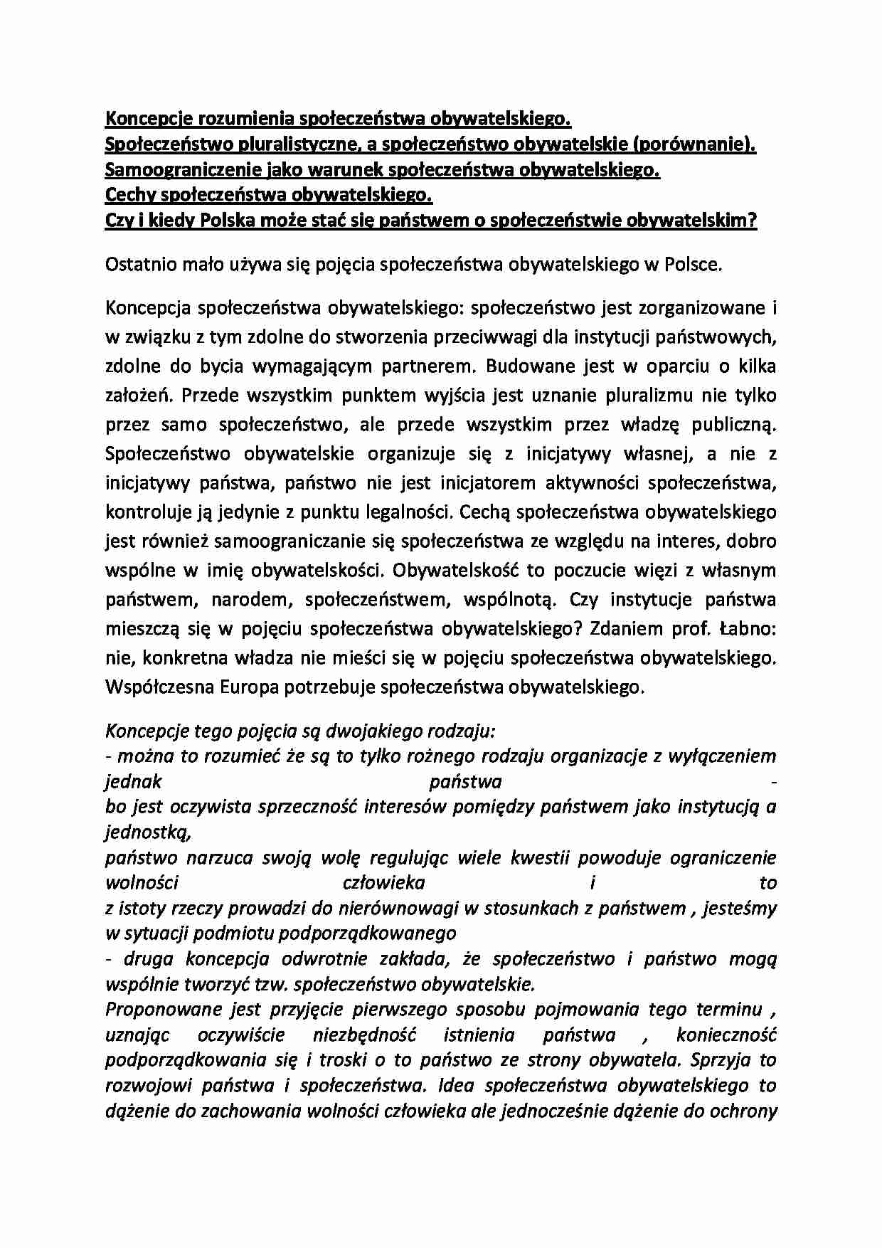 Koncepcje rozumienia społeczeństwa obywatelskiego-opracowanie - strona 1