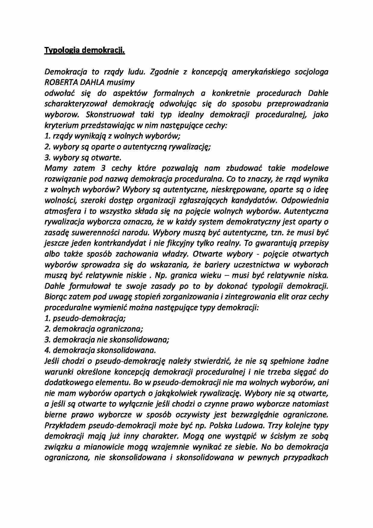 Typologia demokracji-opracowanie - strona 1