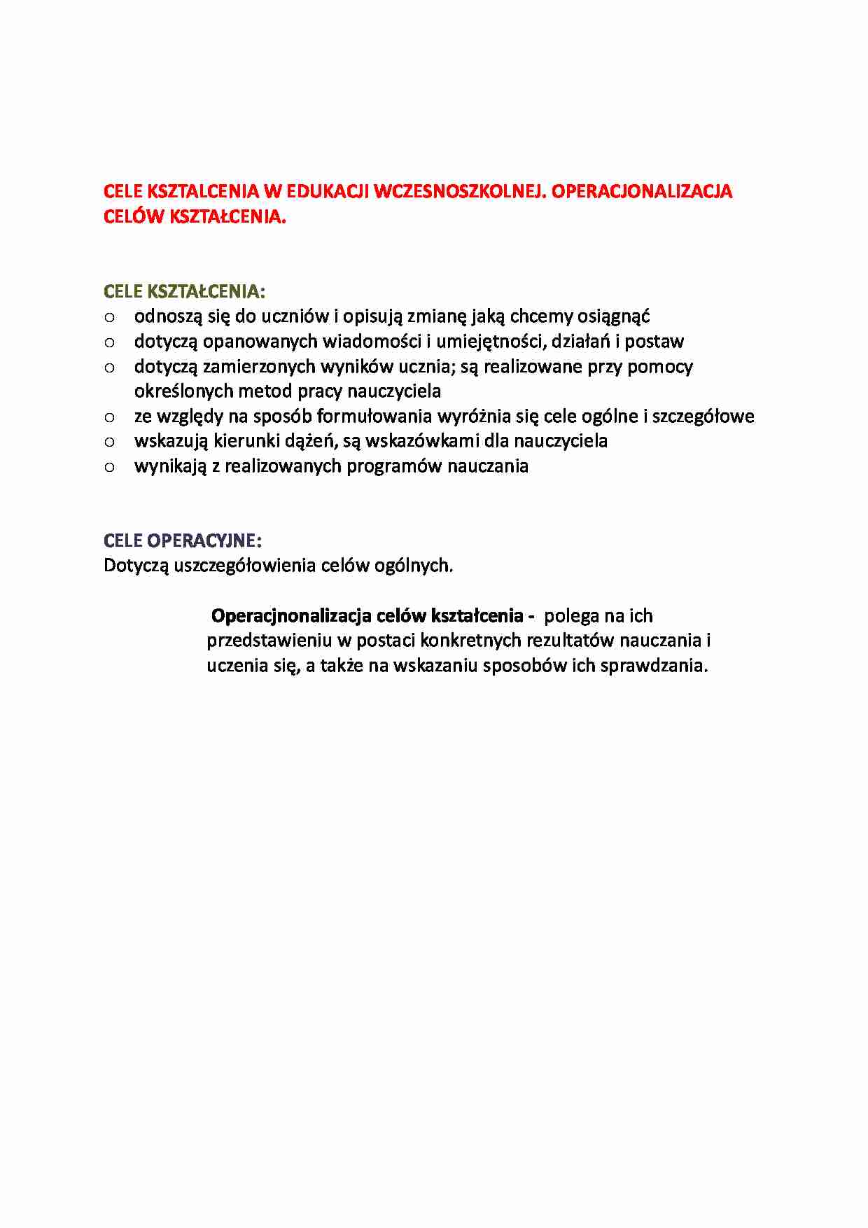 Cele kształcenia w edukacji wczesnoszkolnej-opracowanie - strona 1