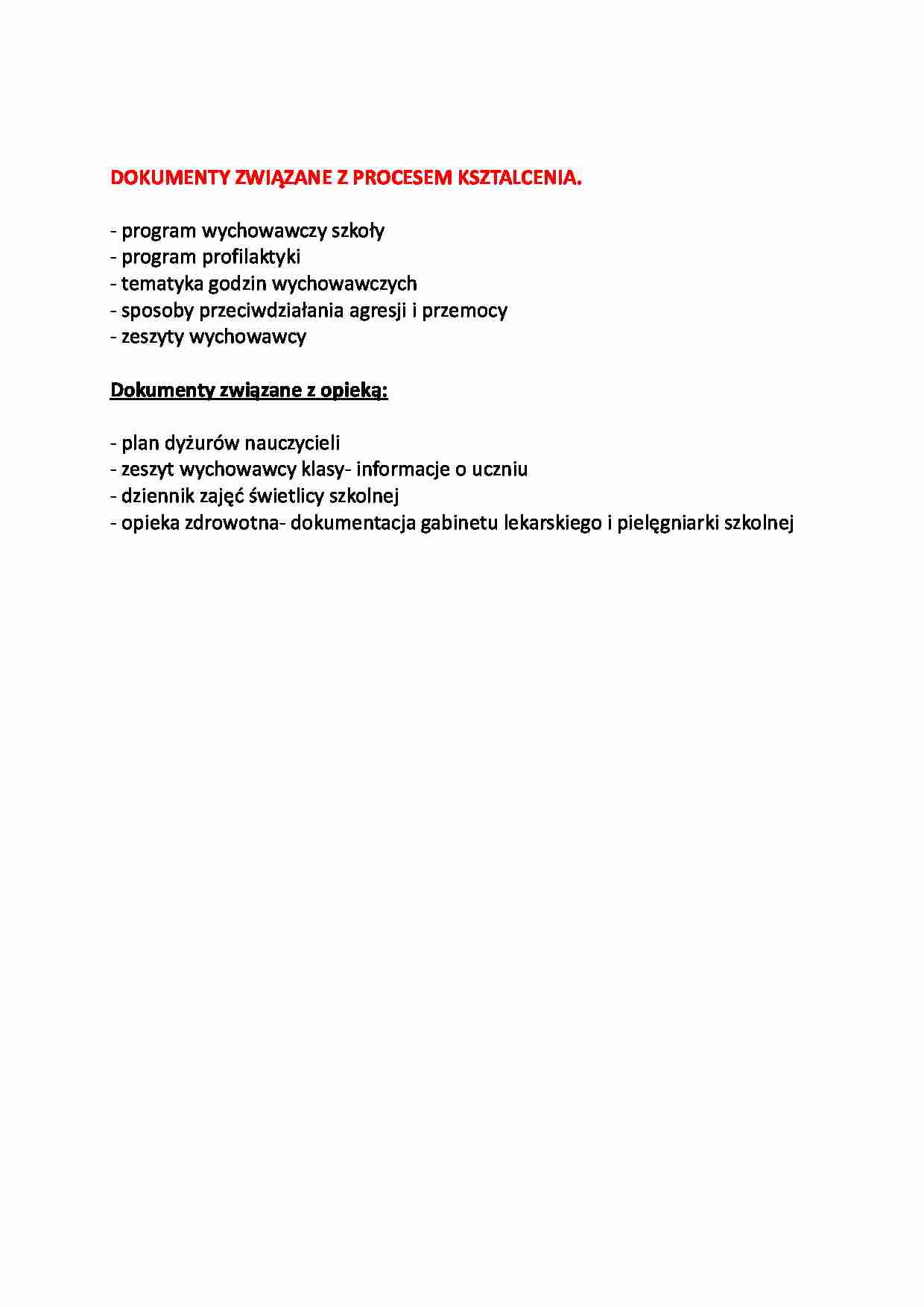 Dokumenty związane z procesem kształcenia-opracowanie - strona 1