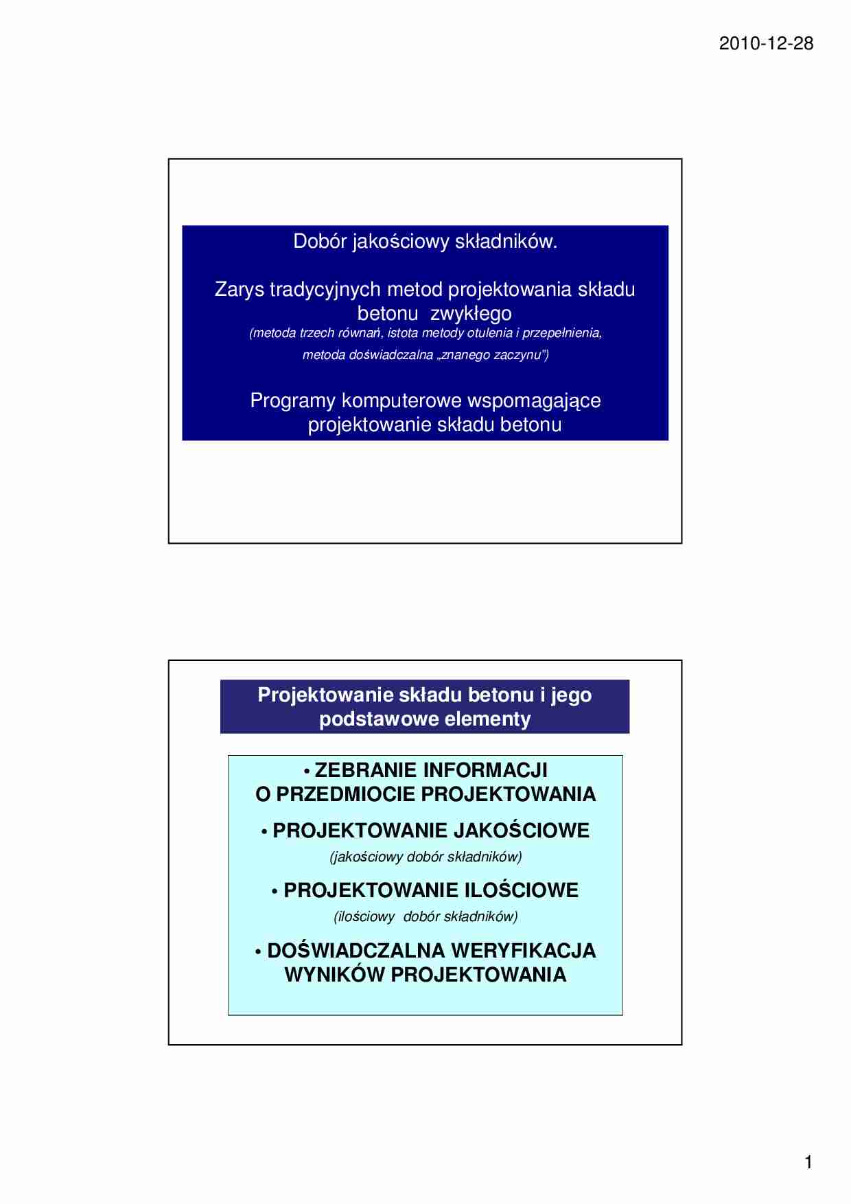 Technologia betonu - wykład 8 - strona 1
