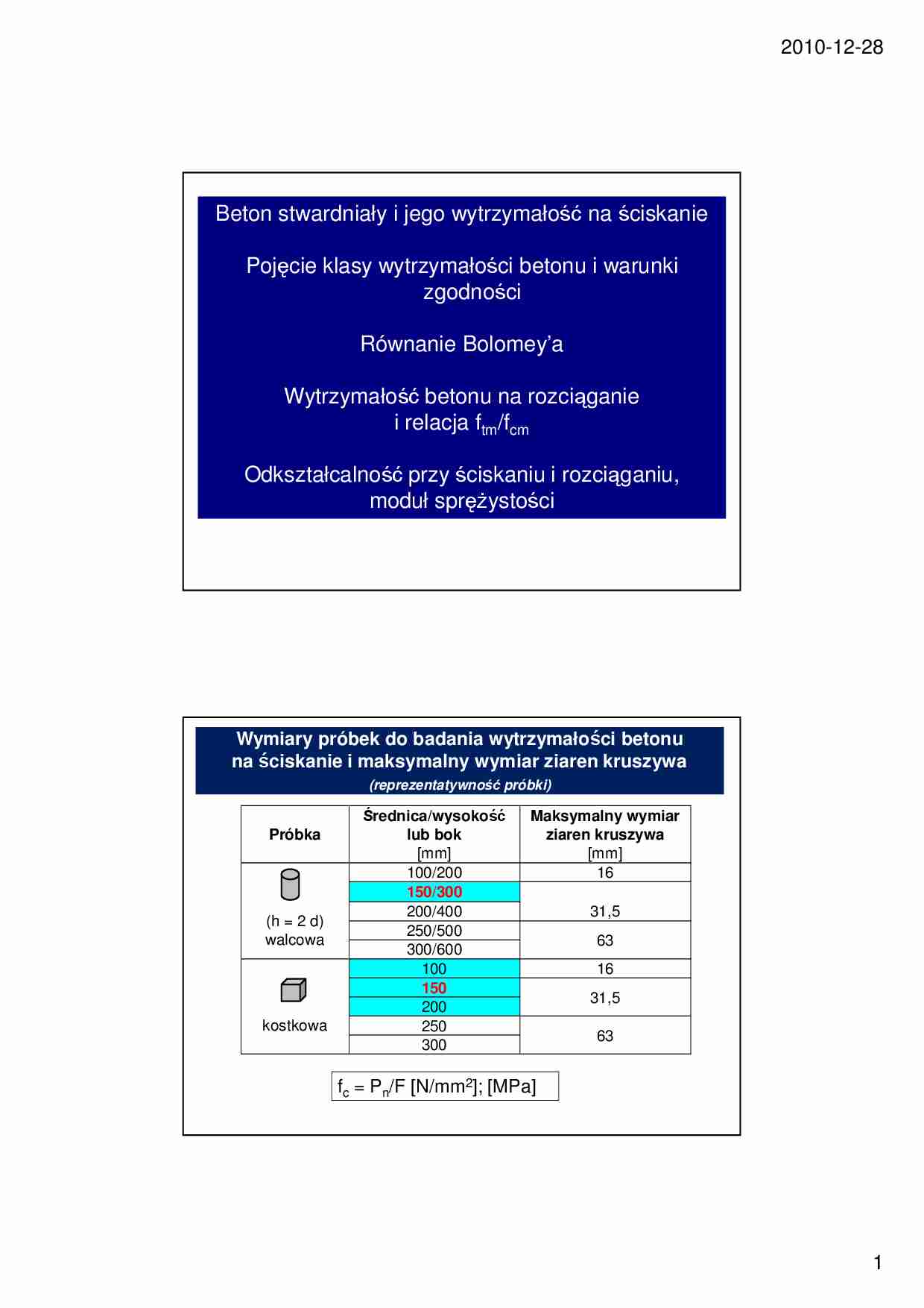Technologia betonu - wykład 7 - strona 1