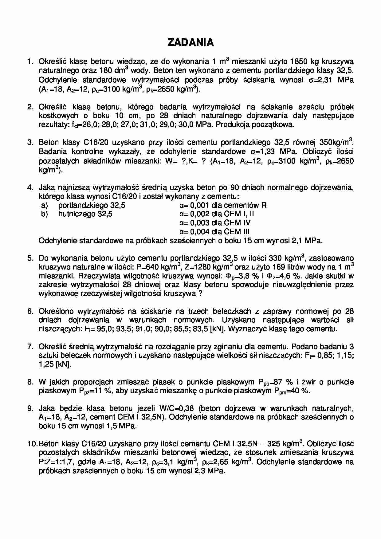 Technologia betonu - zadania - strona 1