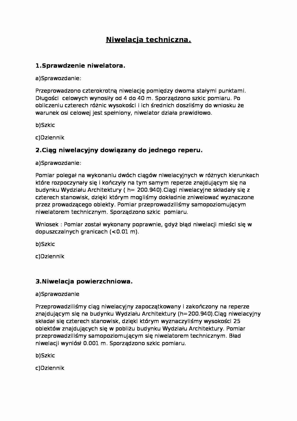 Niwelacja techniczna - raport - strona 1