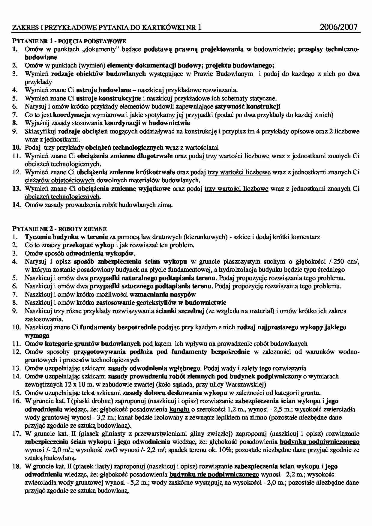 Budownictwo - projektowanie - kartkówka - strona 1