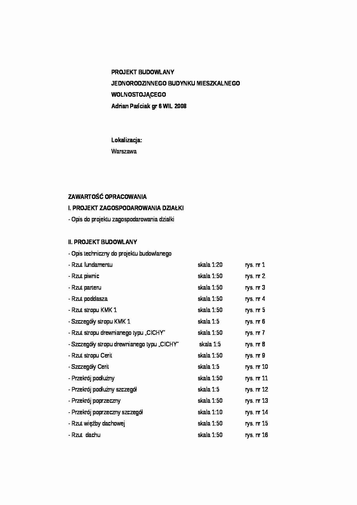  Jednorodzinna zabudowa - opis techniczny - strona 1
