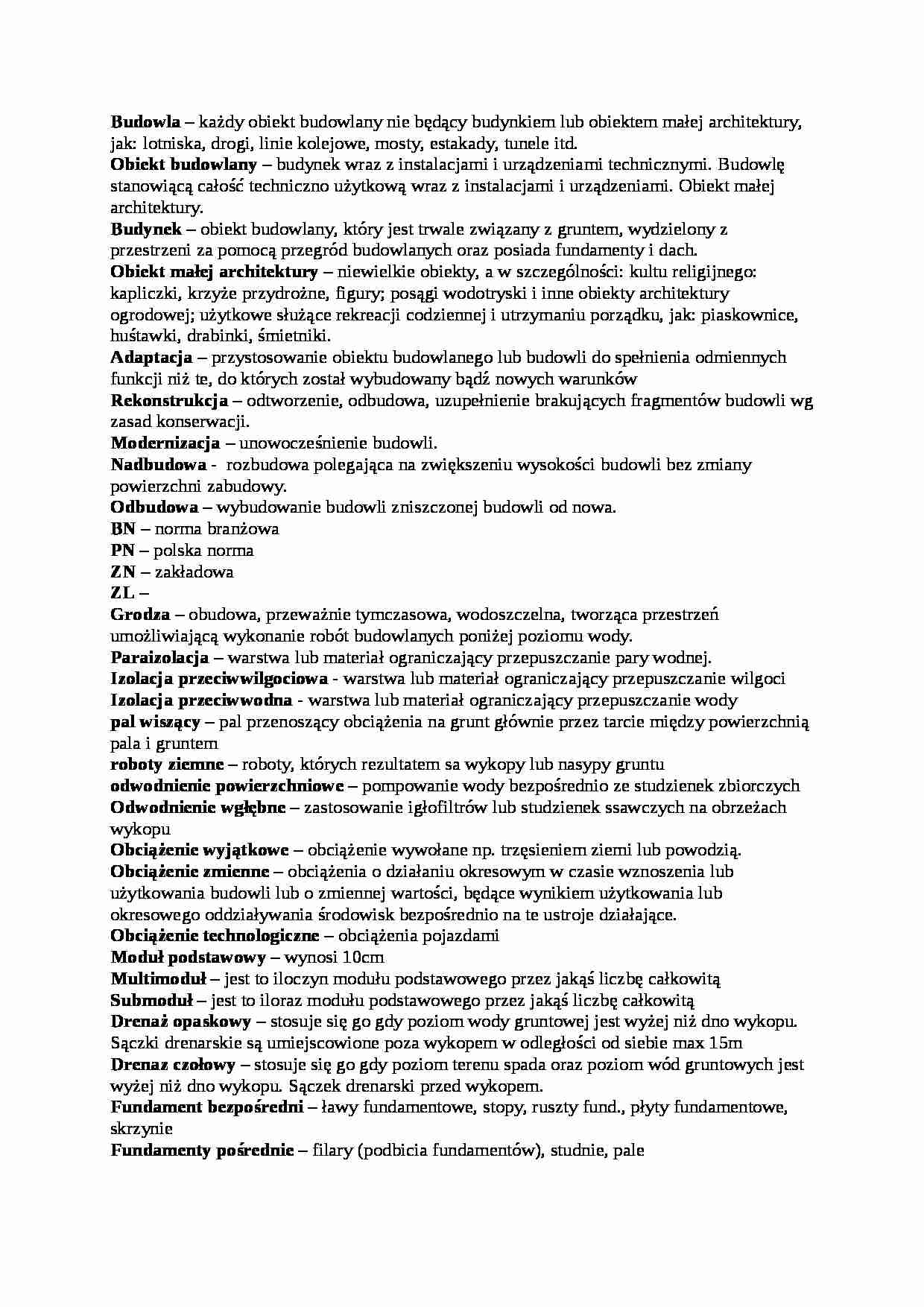 Budownictwo - pojęcia - strona 1