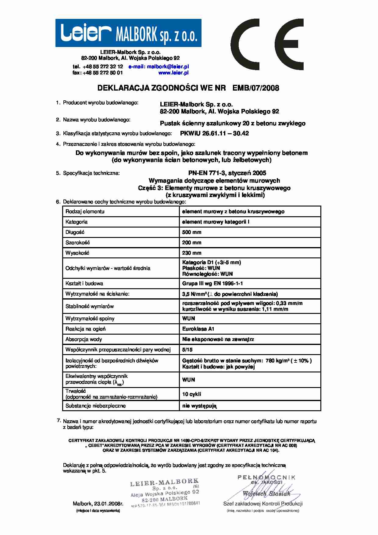 Pustak szalunkowy - deklaracja - strona 1