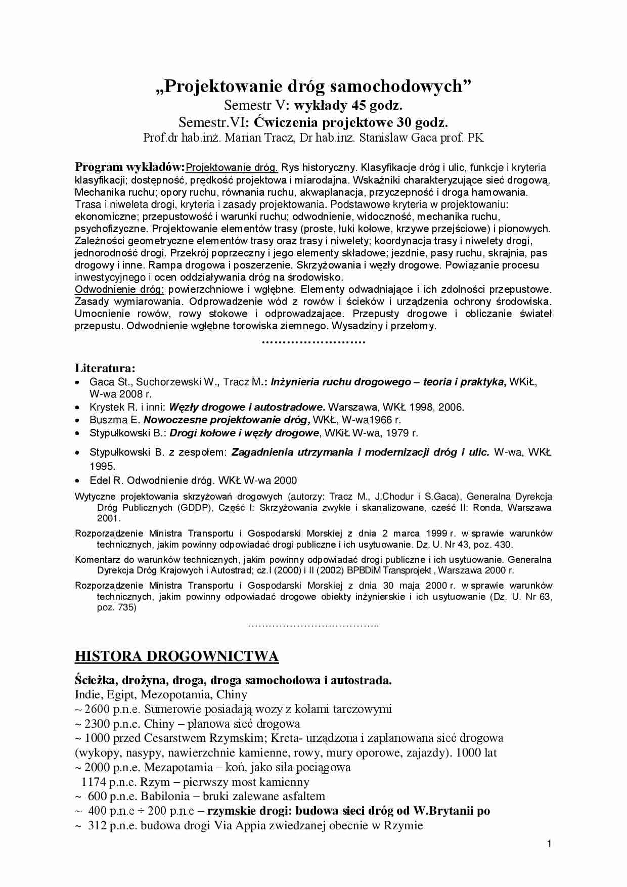 Projektowanie dróg samochodowych - omówienie - strona 1