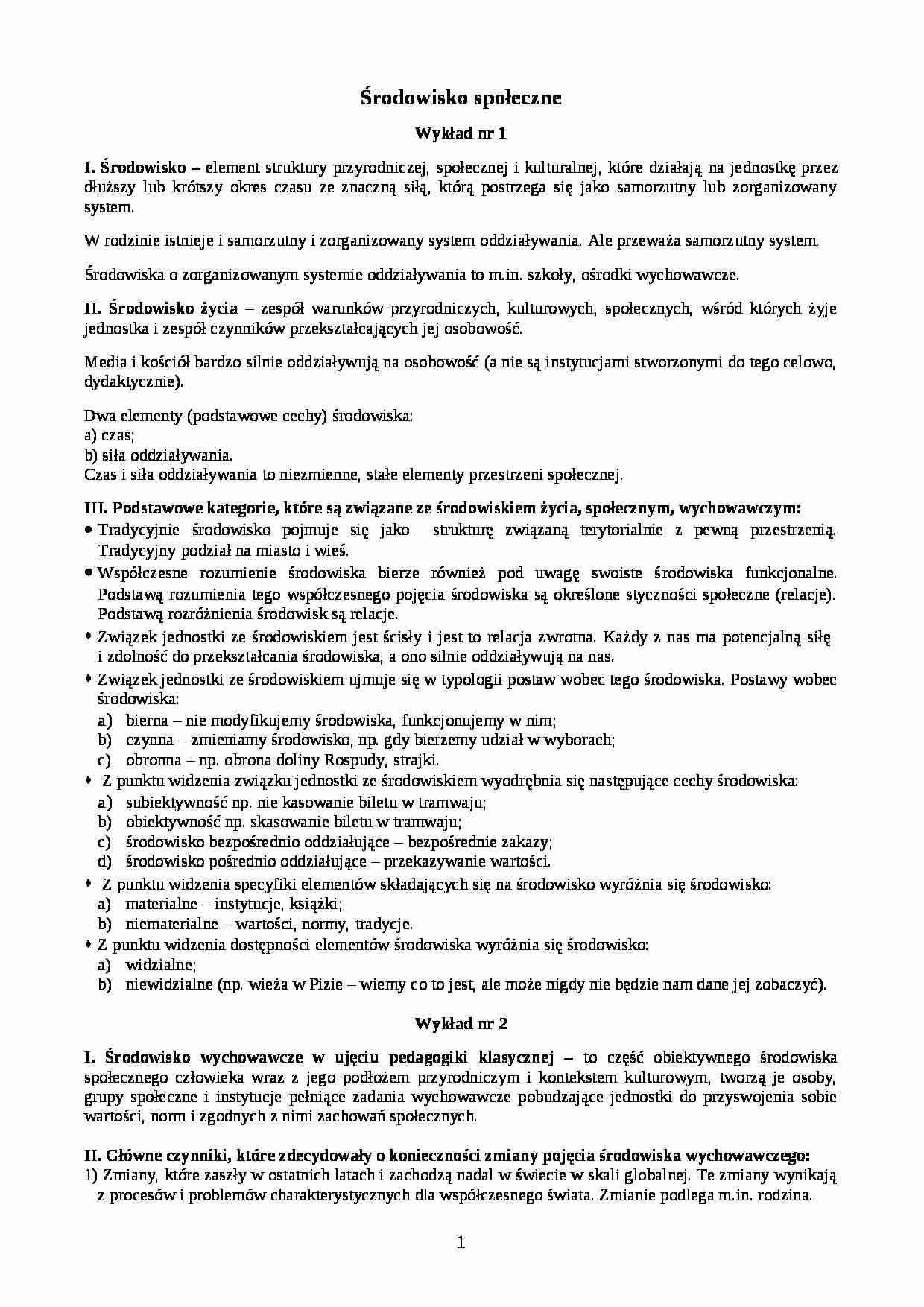 Środowiska społeczne - omówienie - strona 1