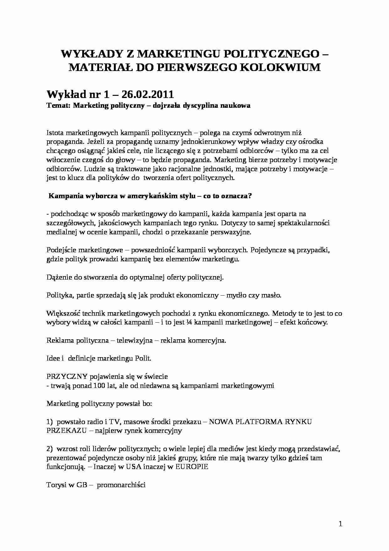 Marketing polityczny - materiały do kolokwium - strona 1