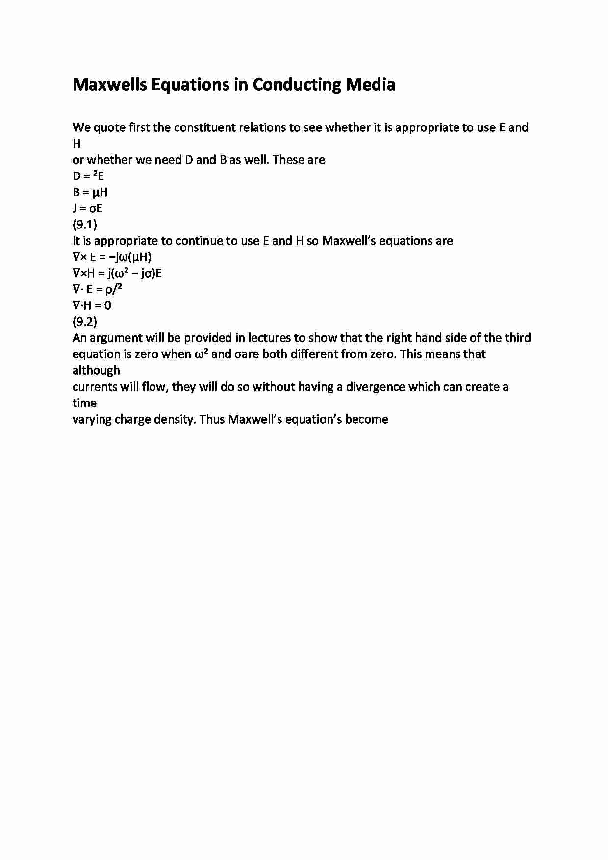 Maxwells Equations in Conducting Media - wykład - strona 1