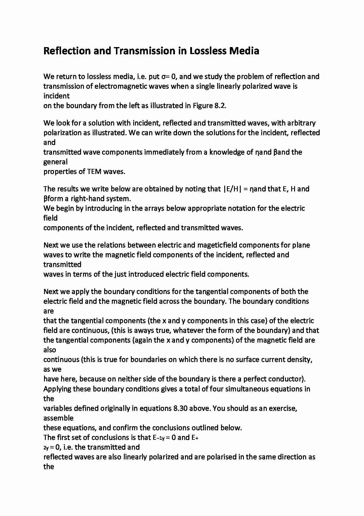 Reflection and Transmission in Lossless Media - wykład - strona 1