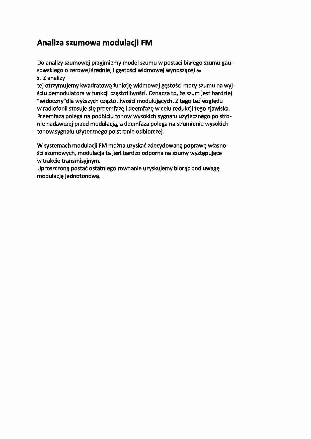 Analiza szumowa modulacji FM - opracowanie - strona 1