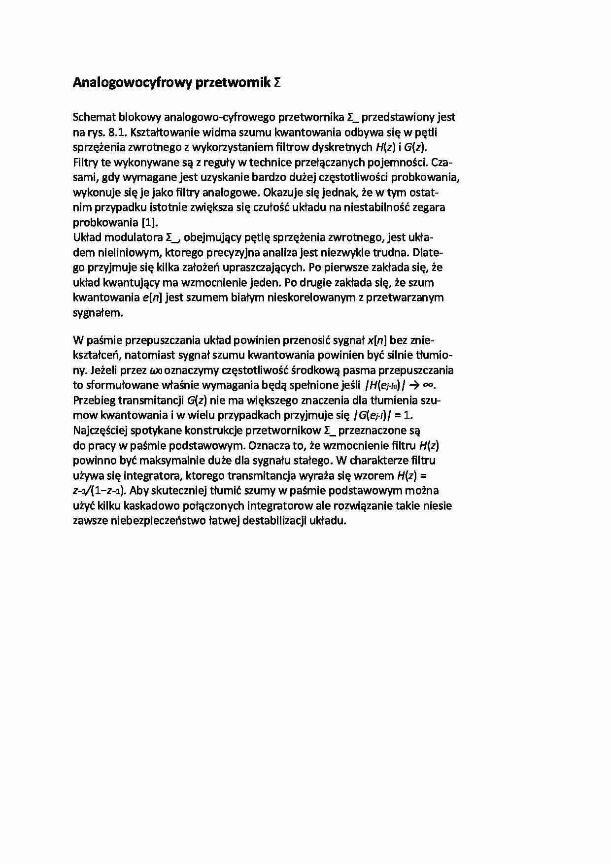 Analogowo cyfrowy przetwornik Σ - wykład - strona 1